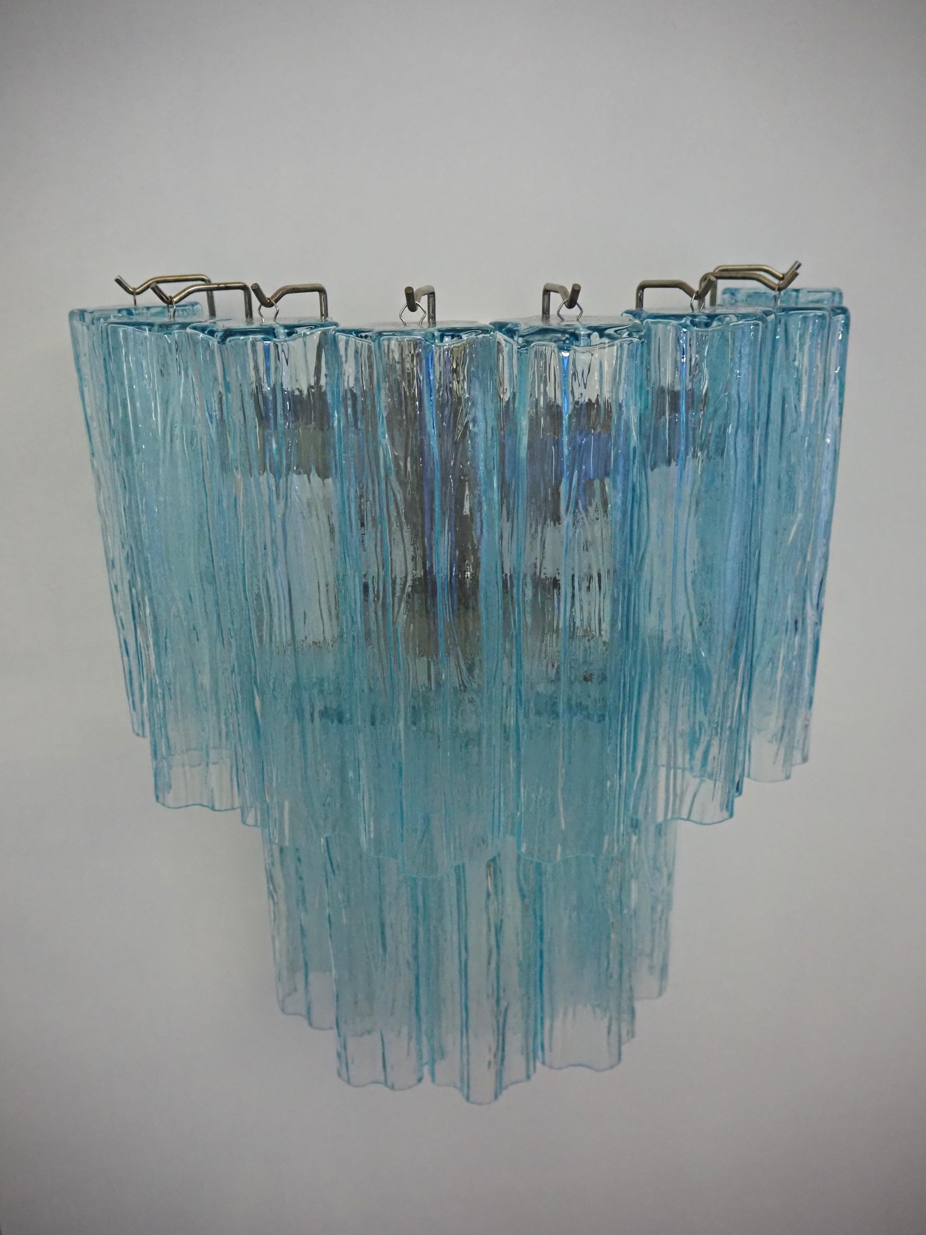 20th Century Fantastic pair of Murano Glass Tube wall sconces - 13 blue glass tube For Sale