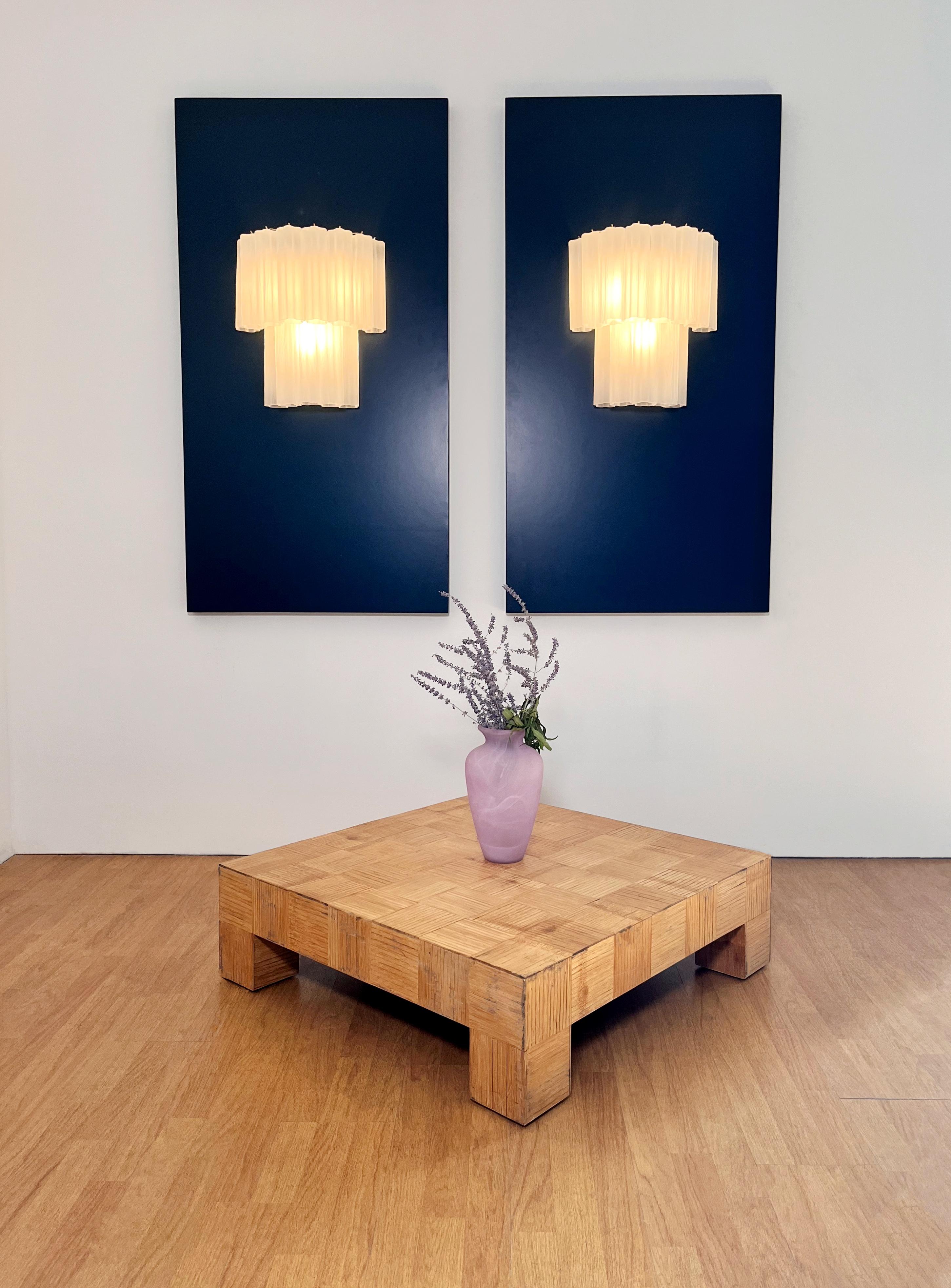 Italian Fantastic pair of Murano Glass Tube wall sconces - 13 etched glass tube in vendita