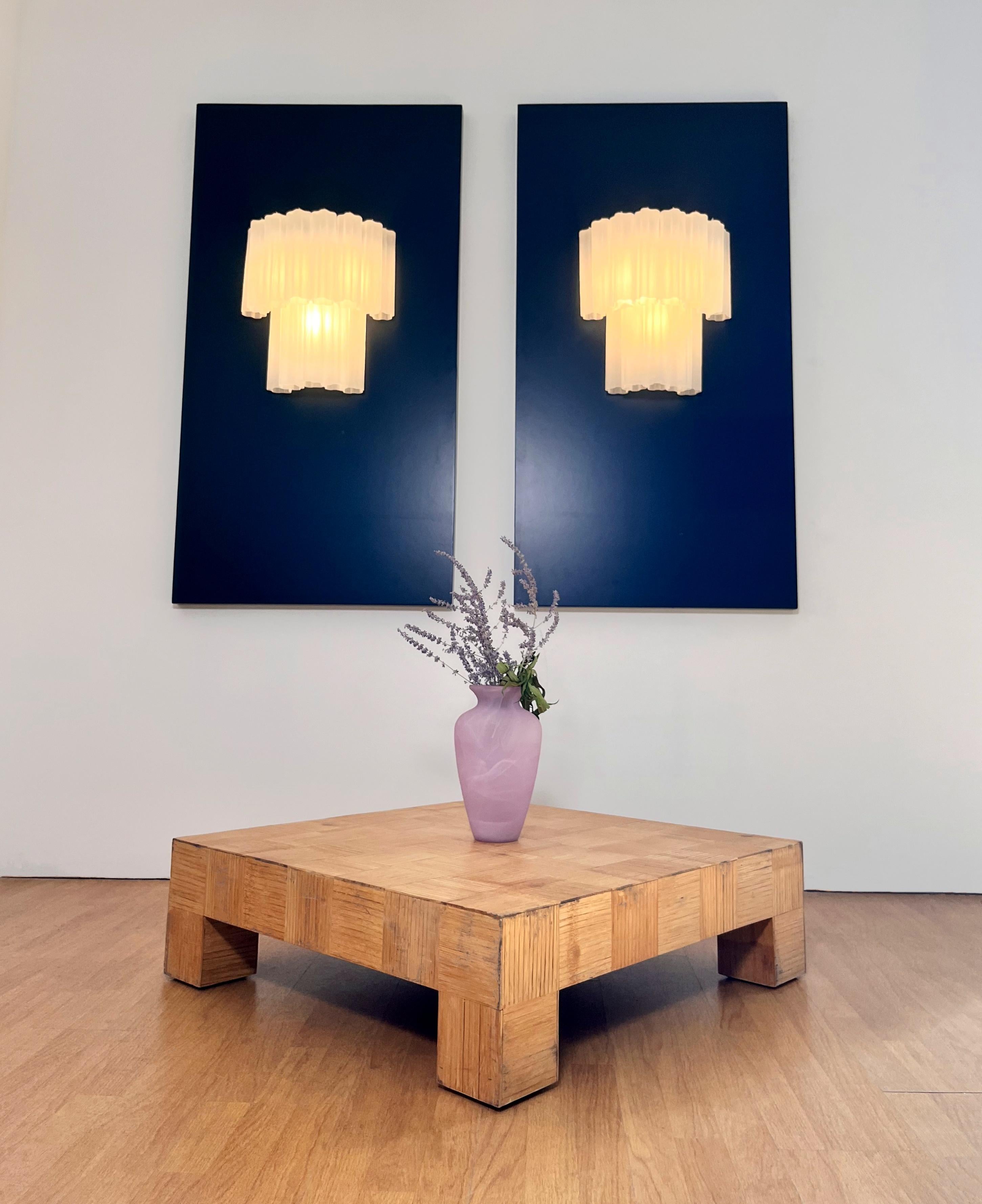 Galvanizzato Fantastic pair of Murano Glass Tube wall sconces - 13 etched glass tube in vendita