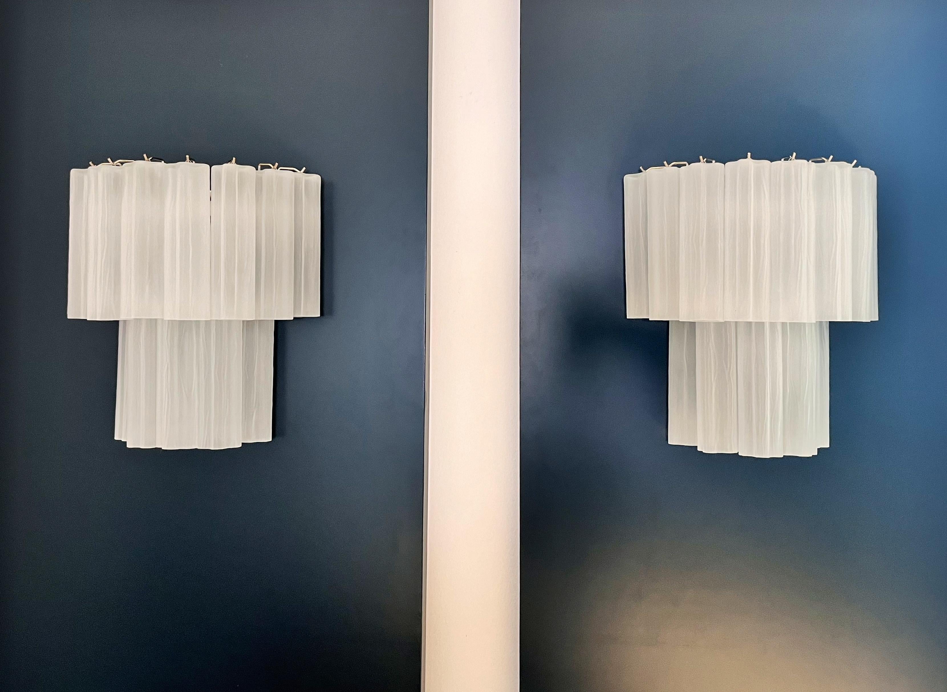 20th Century Fantastic pair of Murano Glass Tube wall sconces - 13 etched glass tube in vendita