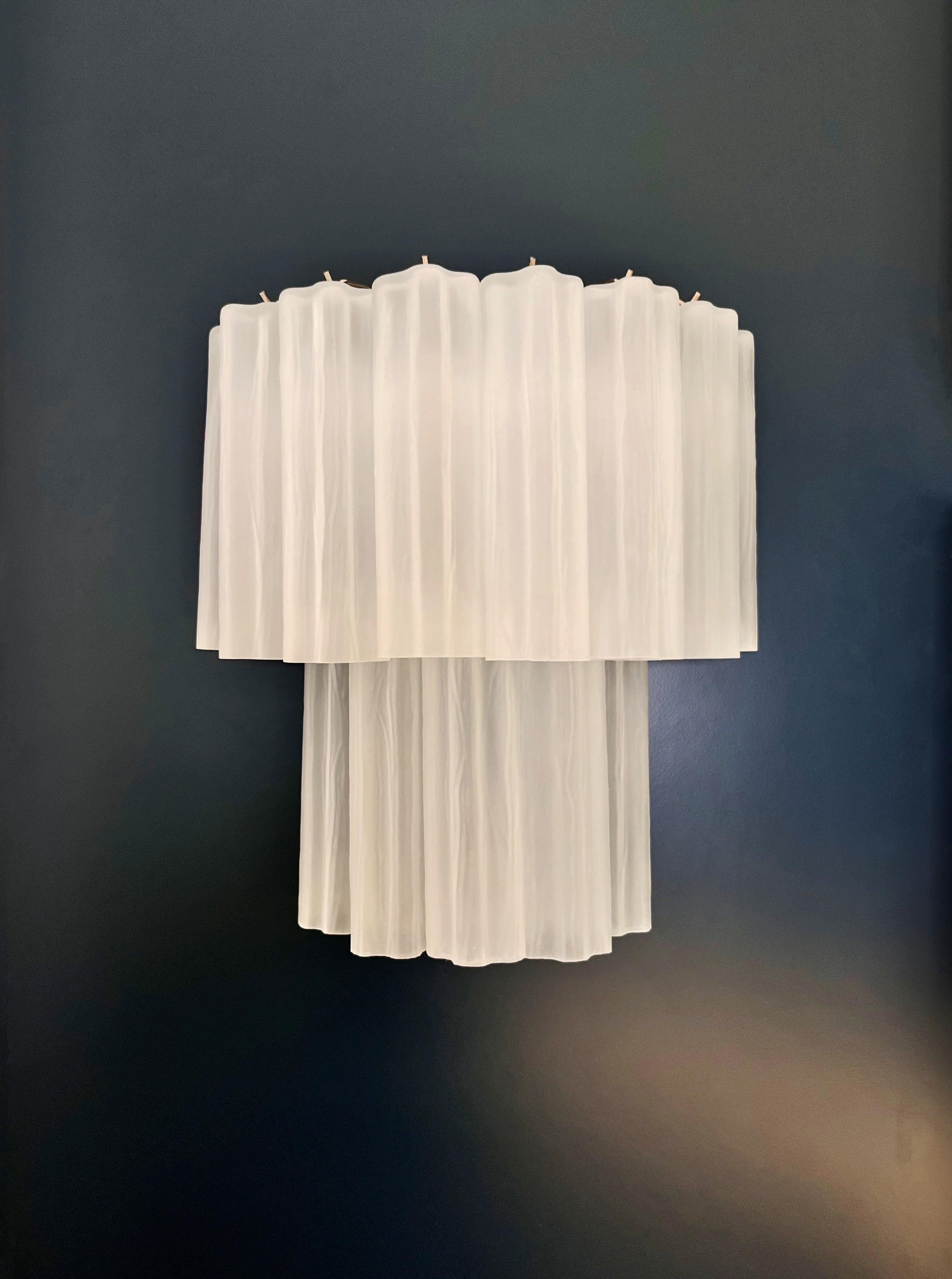 Vetro soffiato Fantastic pair of Murano Glass Tube wall sconces - 13 etched glass tube in vendita
