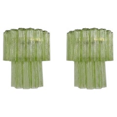 Fantastique paire d'appliques murales en verre de Murano - 13 tubes en verre vert
