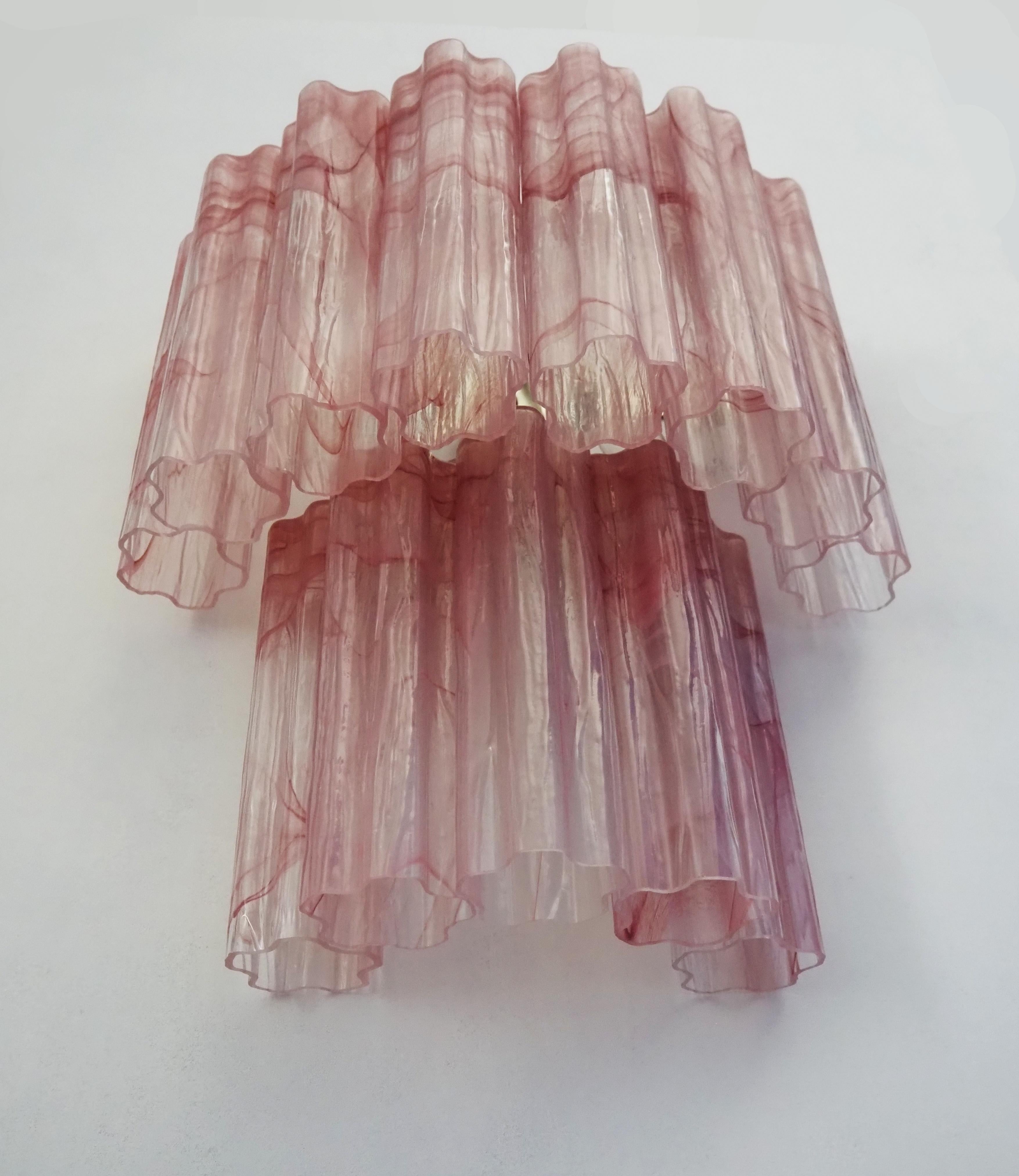 Fantastic Pair of Murano Glass Tube Wall Sconces - 13 Pink Alabster Glass Tube For Sale 2
