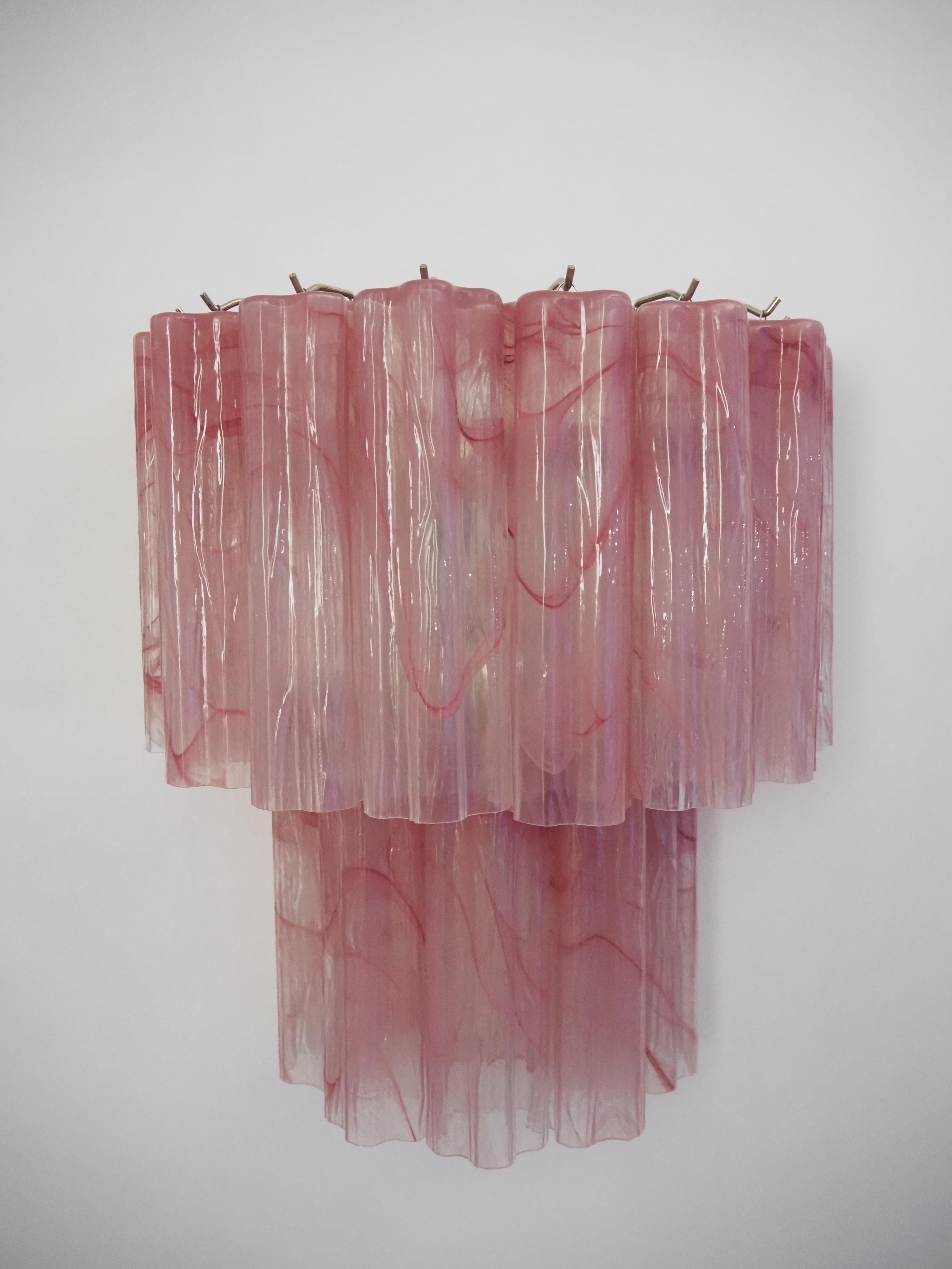 20th Century Fantastic Pair of Murano Glass Tube Wall Sconces - 13 Pink Alabster Glass Tube For Sale