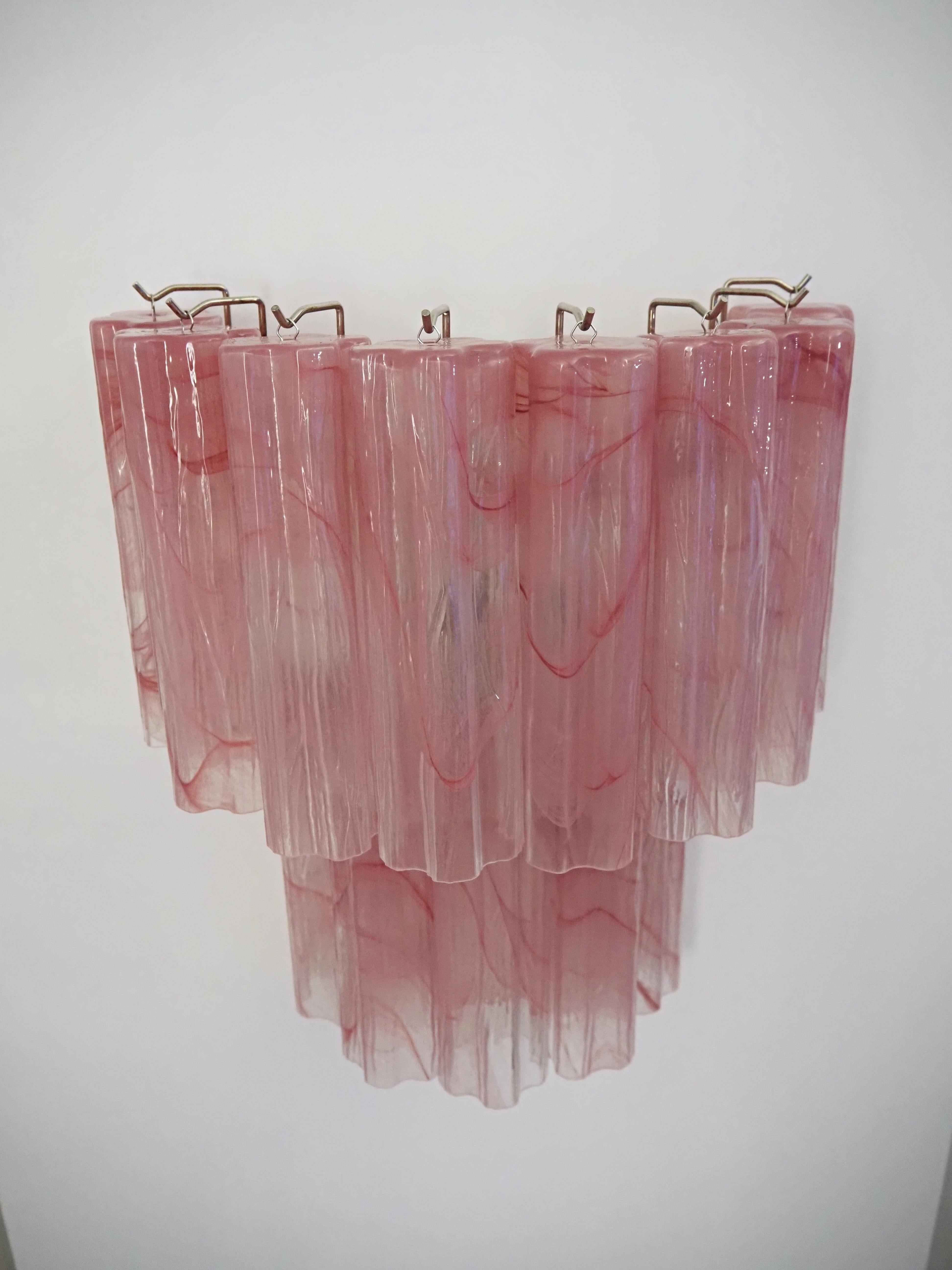 Blown Glass Fantastic Pair of Murano Glass Tube Wall Sconces - 13 Pink Alabster Glass Tube For Sale