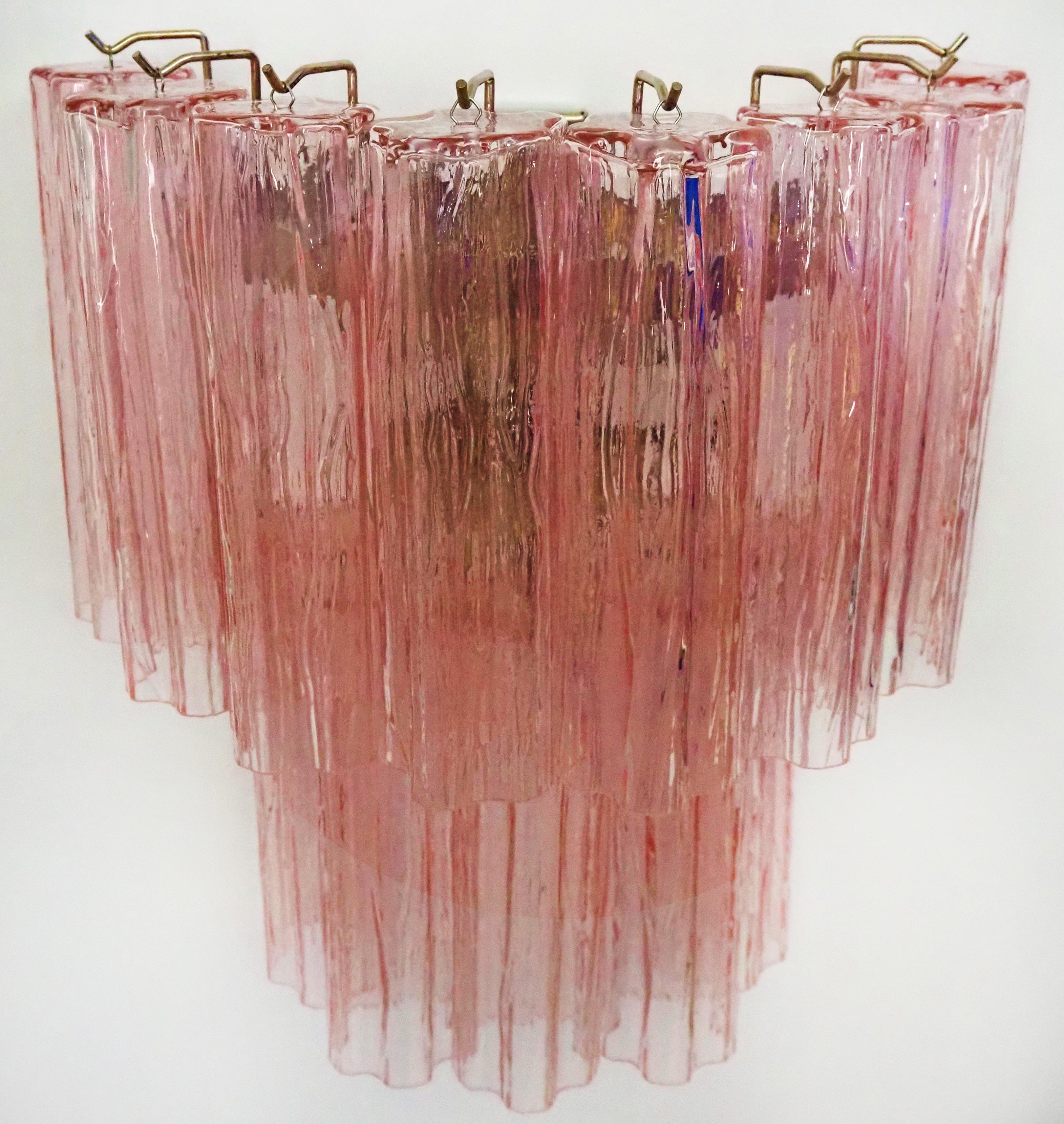 Fantastic pair of Murano Glass Tube wall sconces - 13 pink glass tube For Sale 3