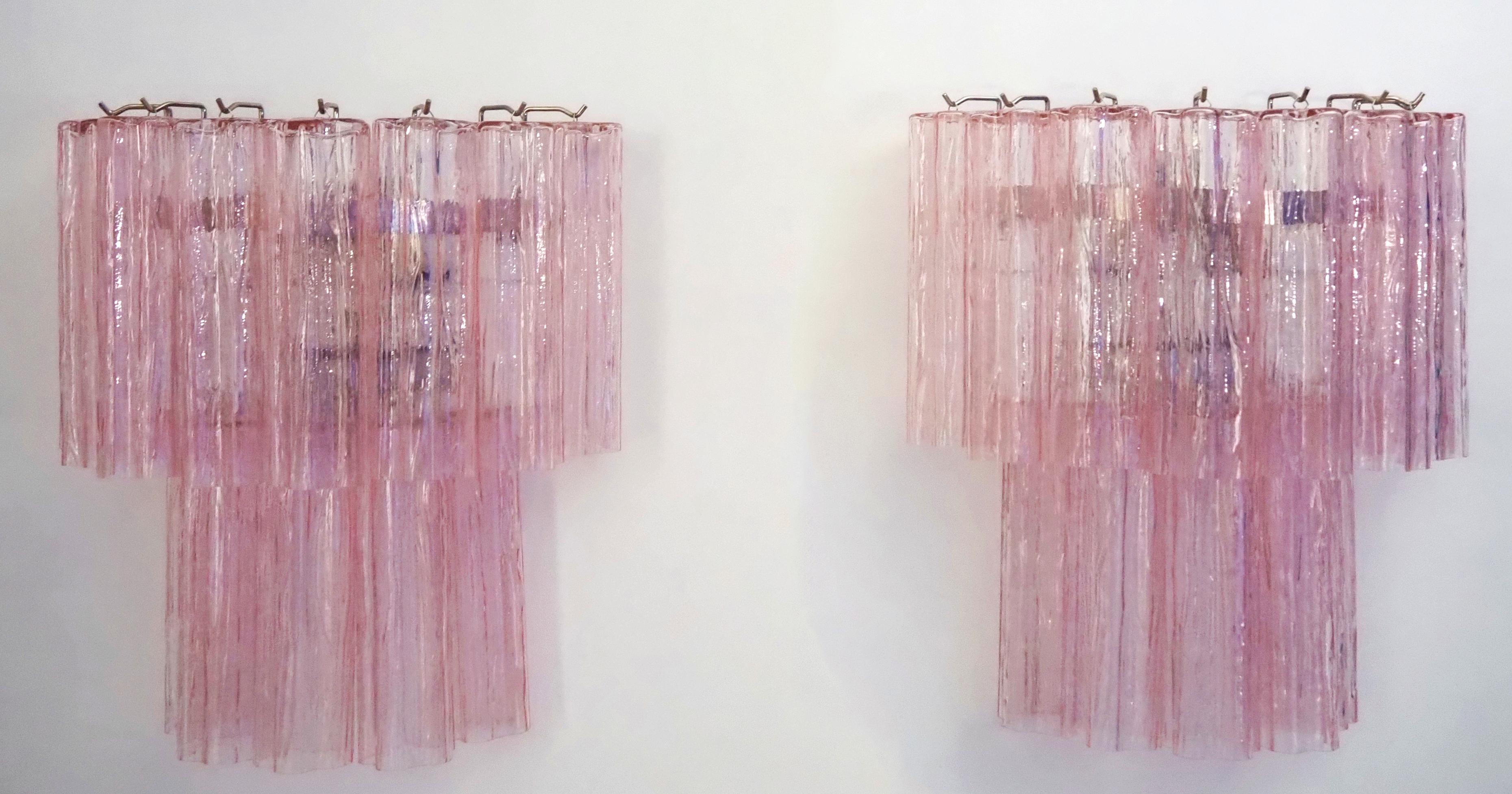 Mid-Century Modern Fantastic pair of Murano Glass Tube wall sconces - 13 pink glass tube For Sale