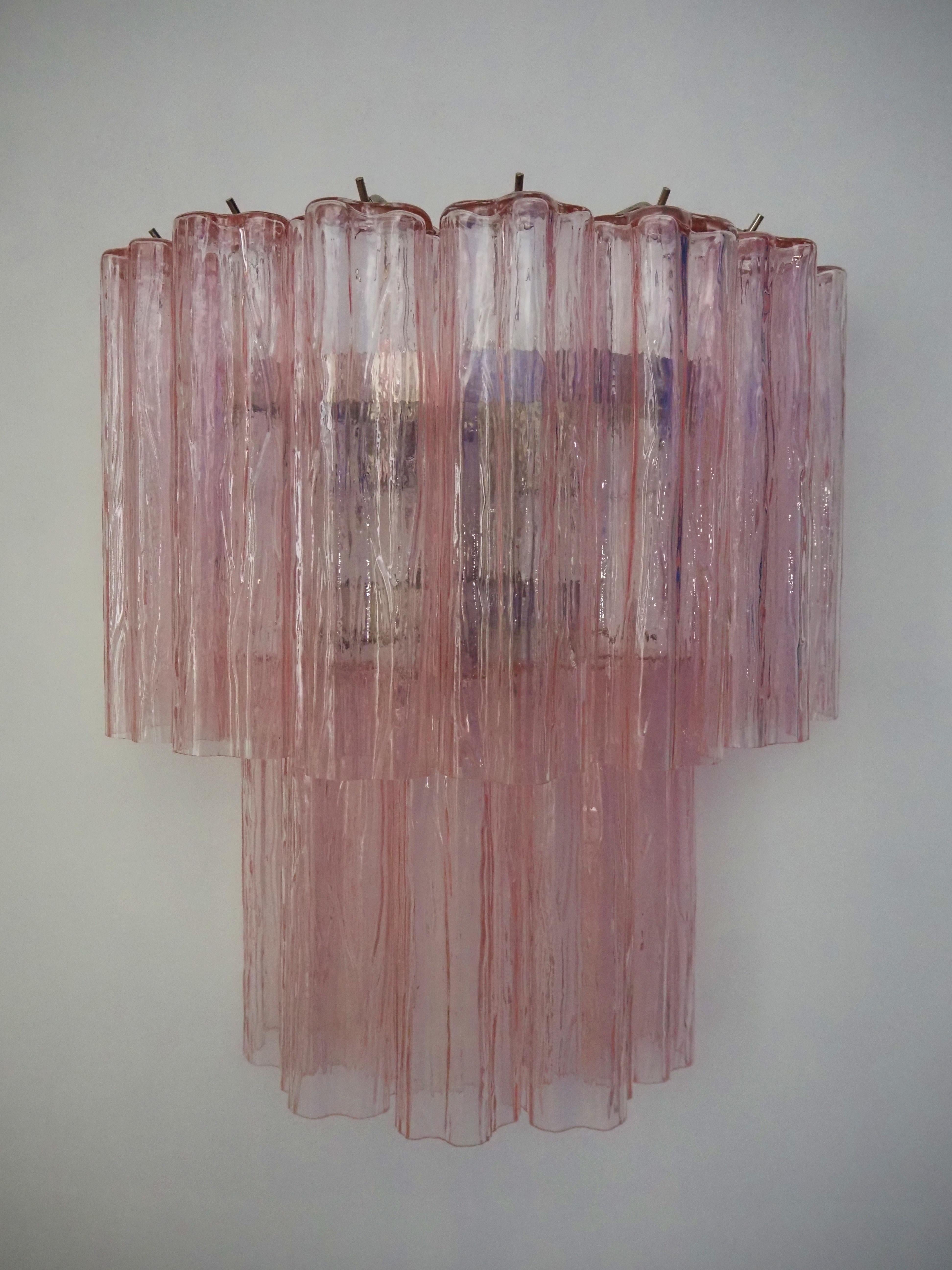 20th Century Fantastic pair of Murano Glass Tube wall sconces - 13 pink glass tube For Sale