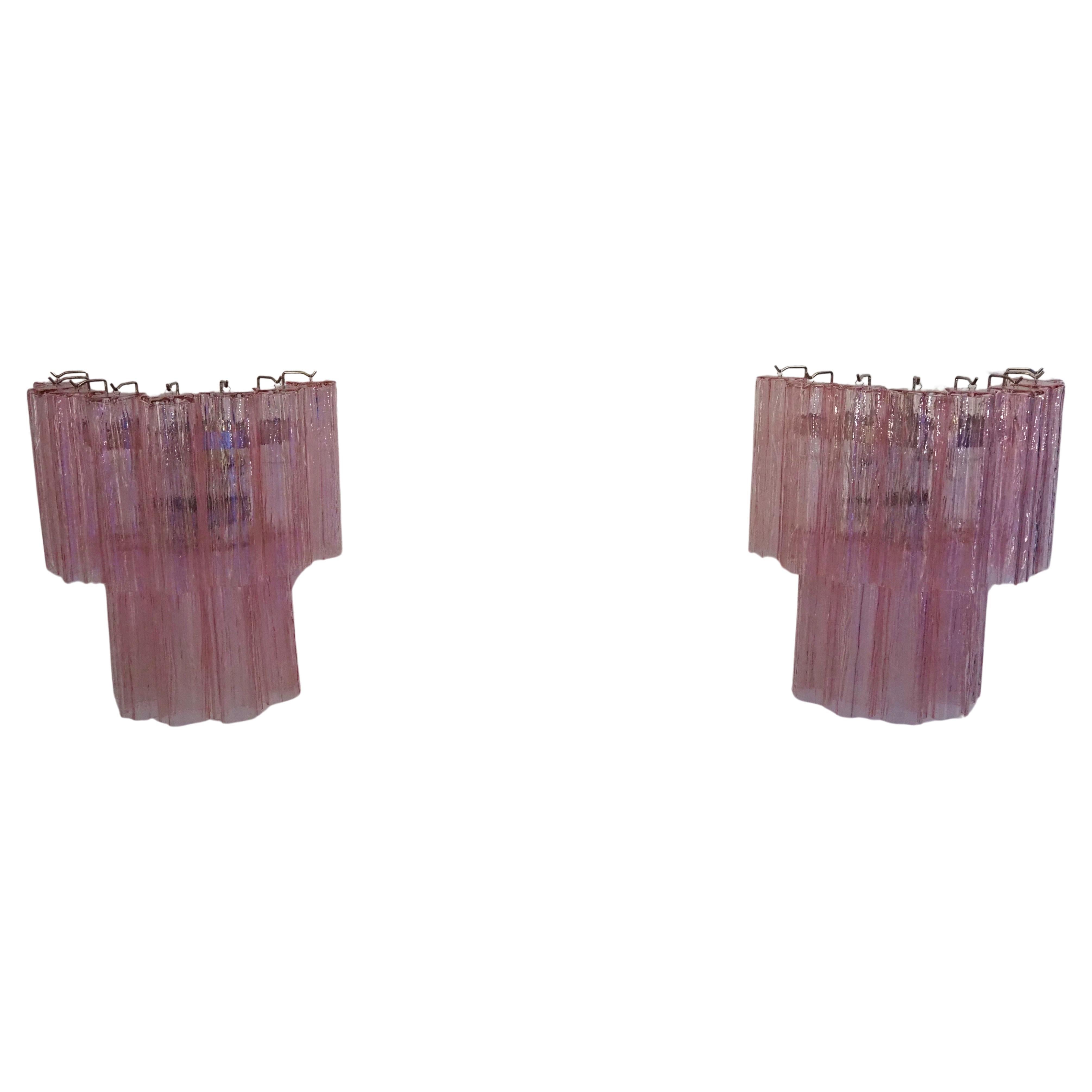 Fantastic pair of Murano Glass Tube wall sconces - 13 pink glass tube For Sale