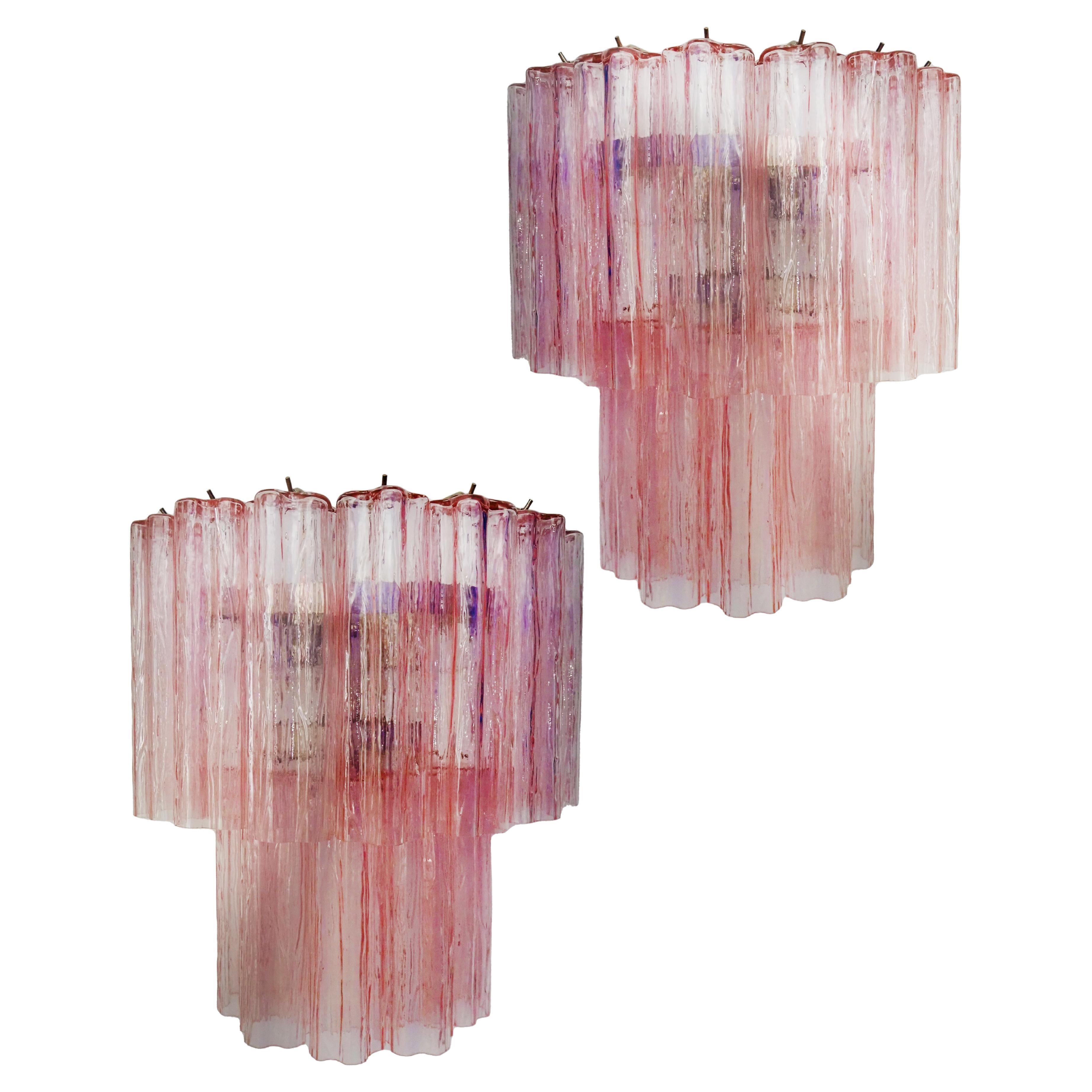 Fantastic pair of Murano Glass Tube wall sconces - 13 pink glass tube For Sale