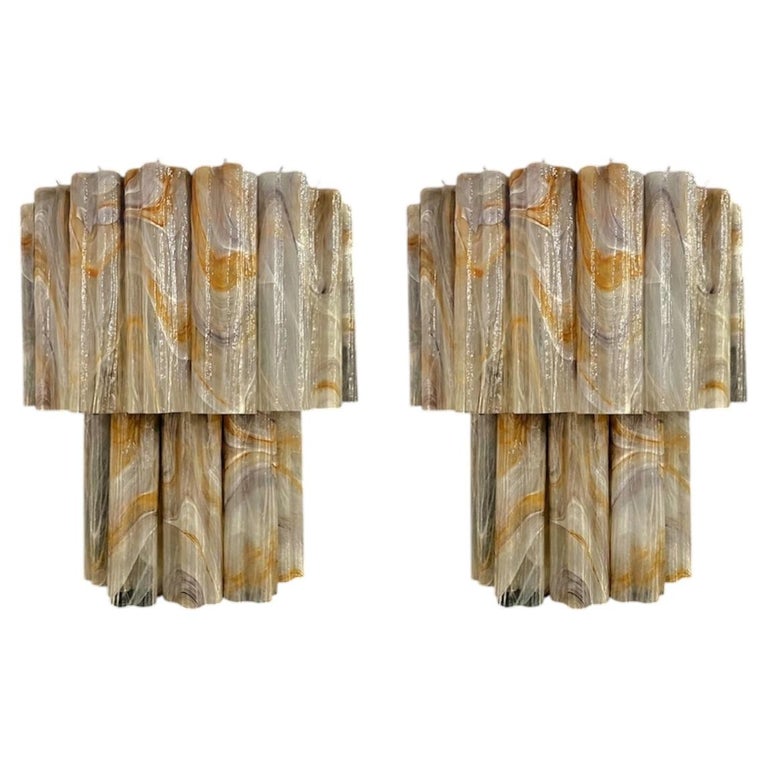 Fantastic pair of Murano Glass Tube wall sconces - 13 wisteria rust alabaster