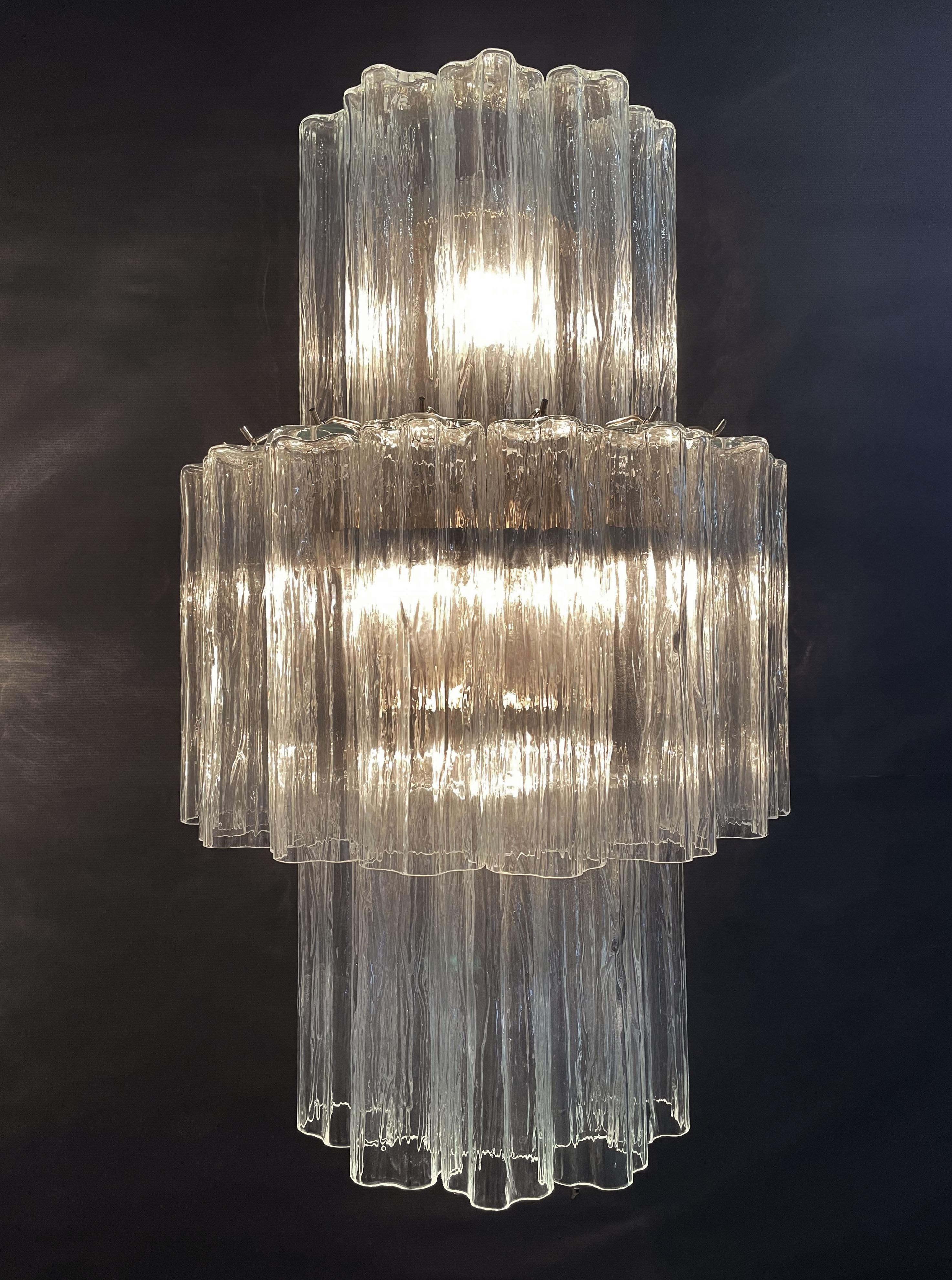 Fantastic Pair of Murano Glass Tube Wall Sconces, 18 Clear Glass Tube 3