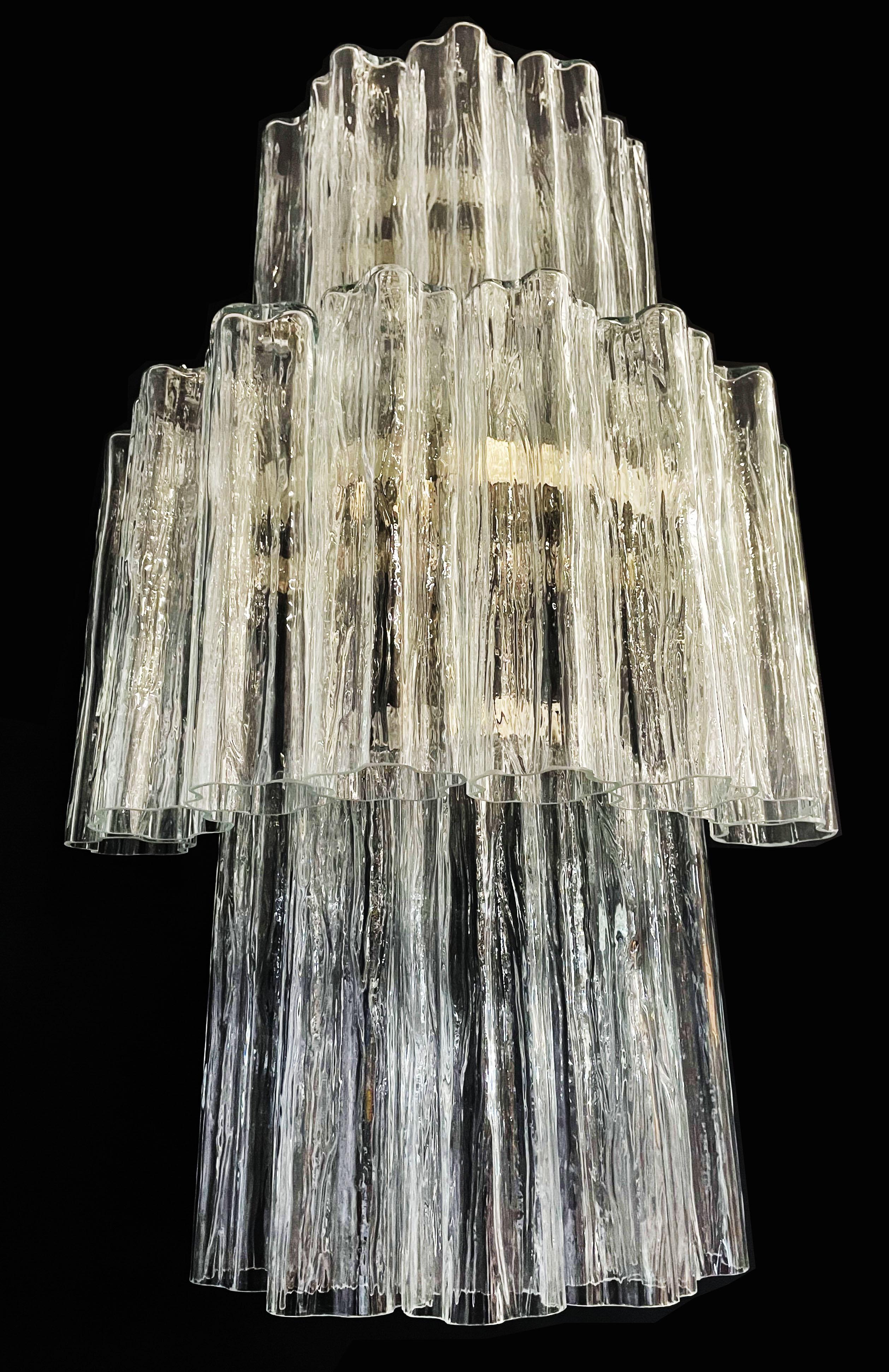 Fantastic Pair of Murano Glass Tube Wall Sconces, 18 Clear Glass Tube For Sale 5