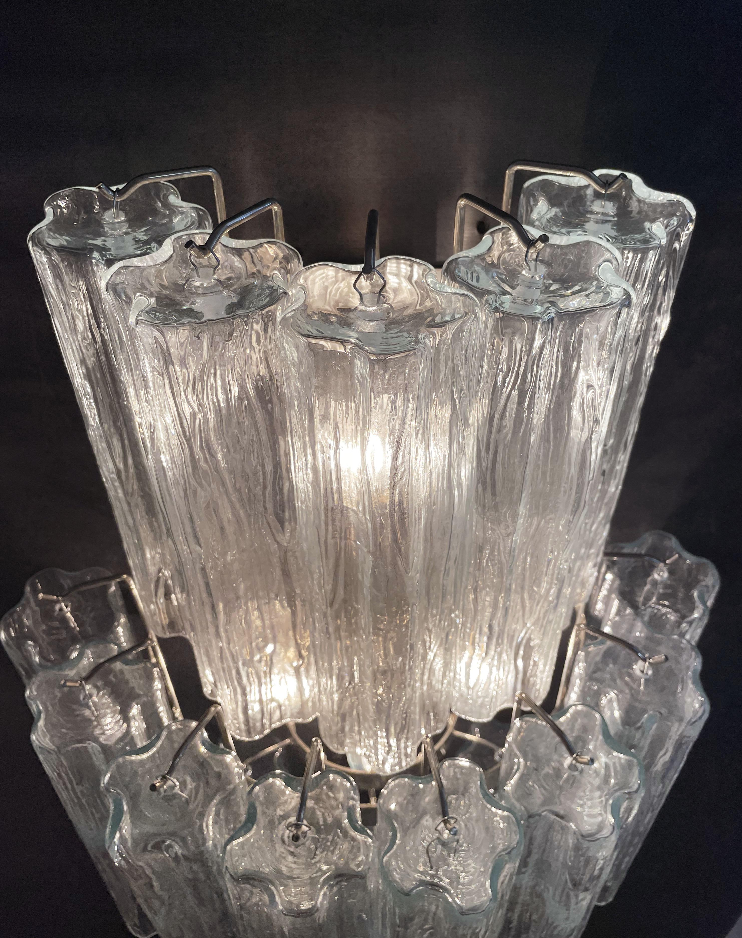 Fantastic Pair of Murano Glass Tube Wall Sconces, 18 Clear Glass Tube 5