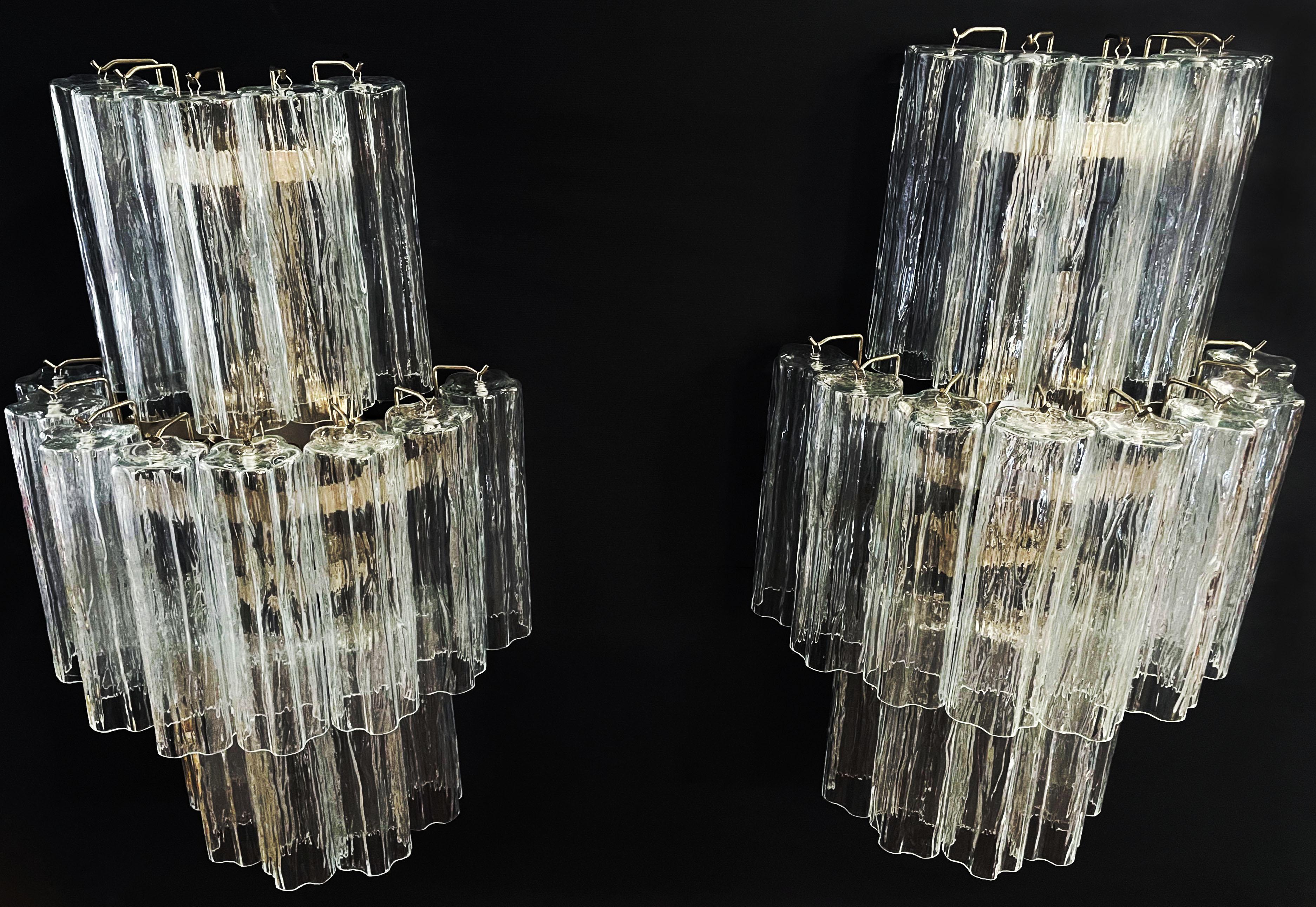 Fantastic Pair of Murano Glass Tube Wall Sconces, 18 Clear Glass Tube For Sale 6