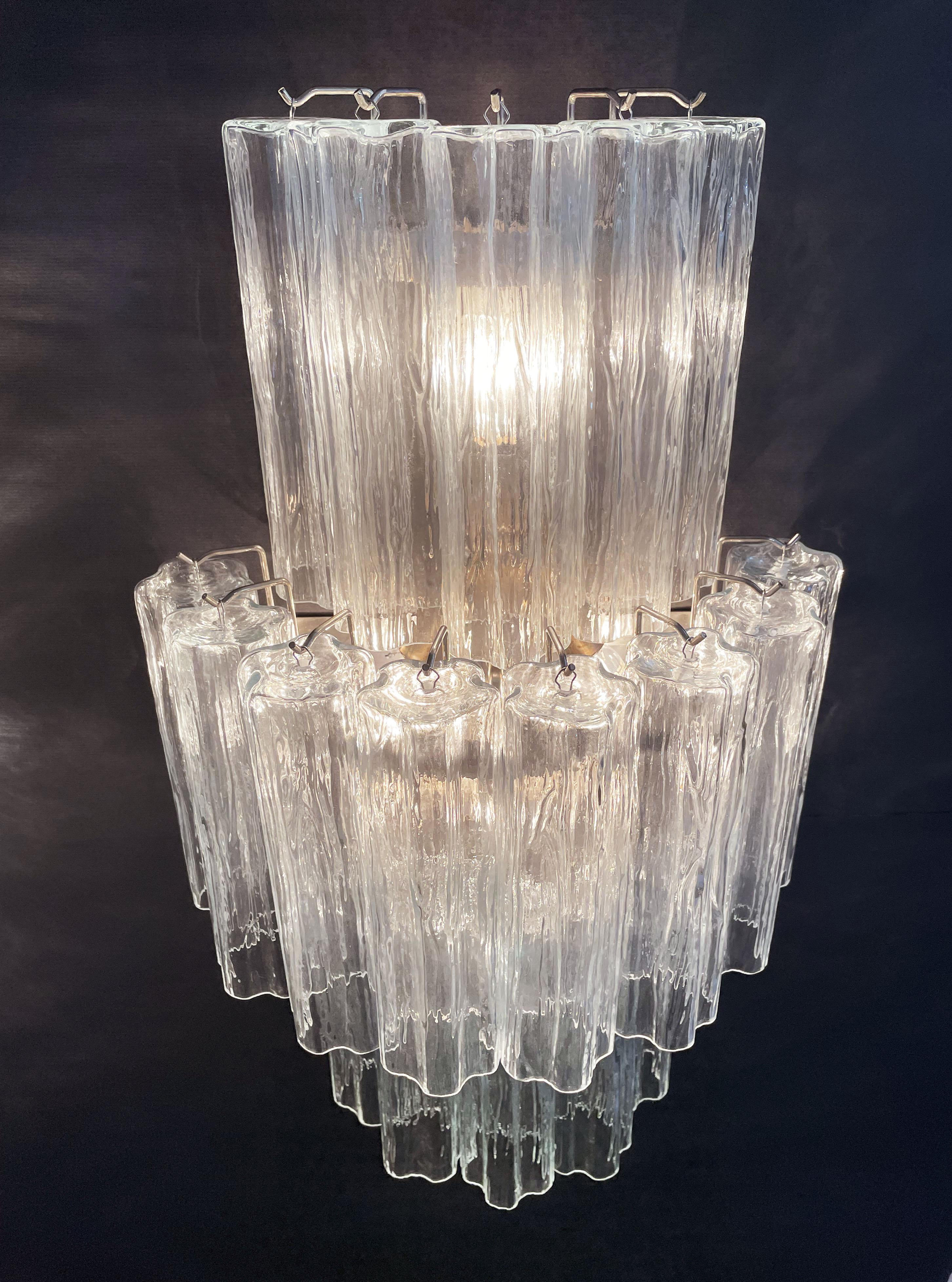 Fantastic Pair of Murano Glass Tube Wall Sconces, 18 Clear Glass Tube 6