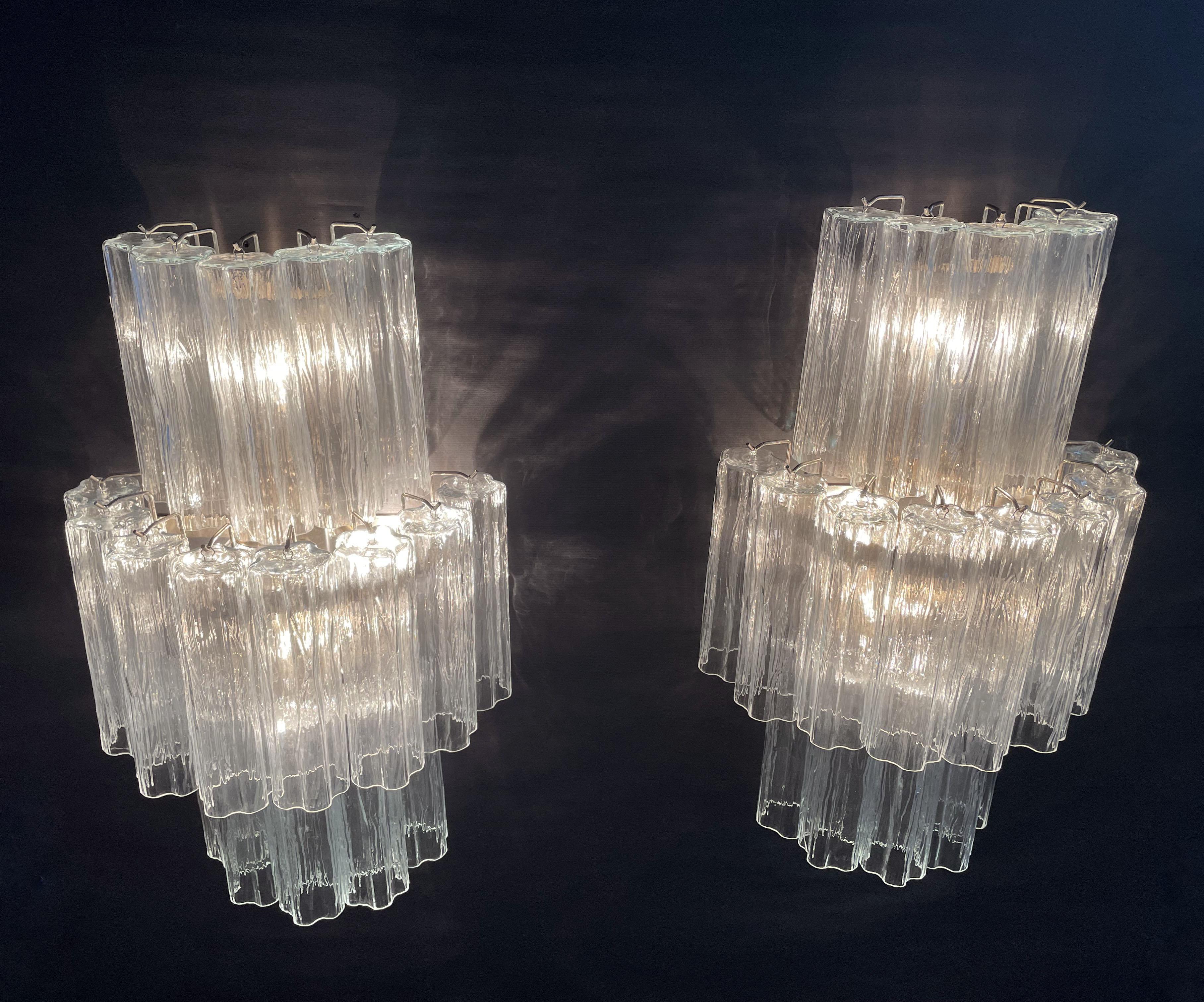 Fantastic Pair of Murano Glass Tube Wall Sconces, 18 Clear Glass Tube 7