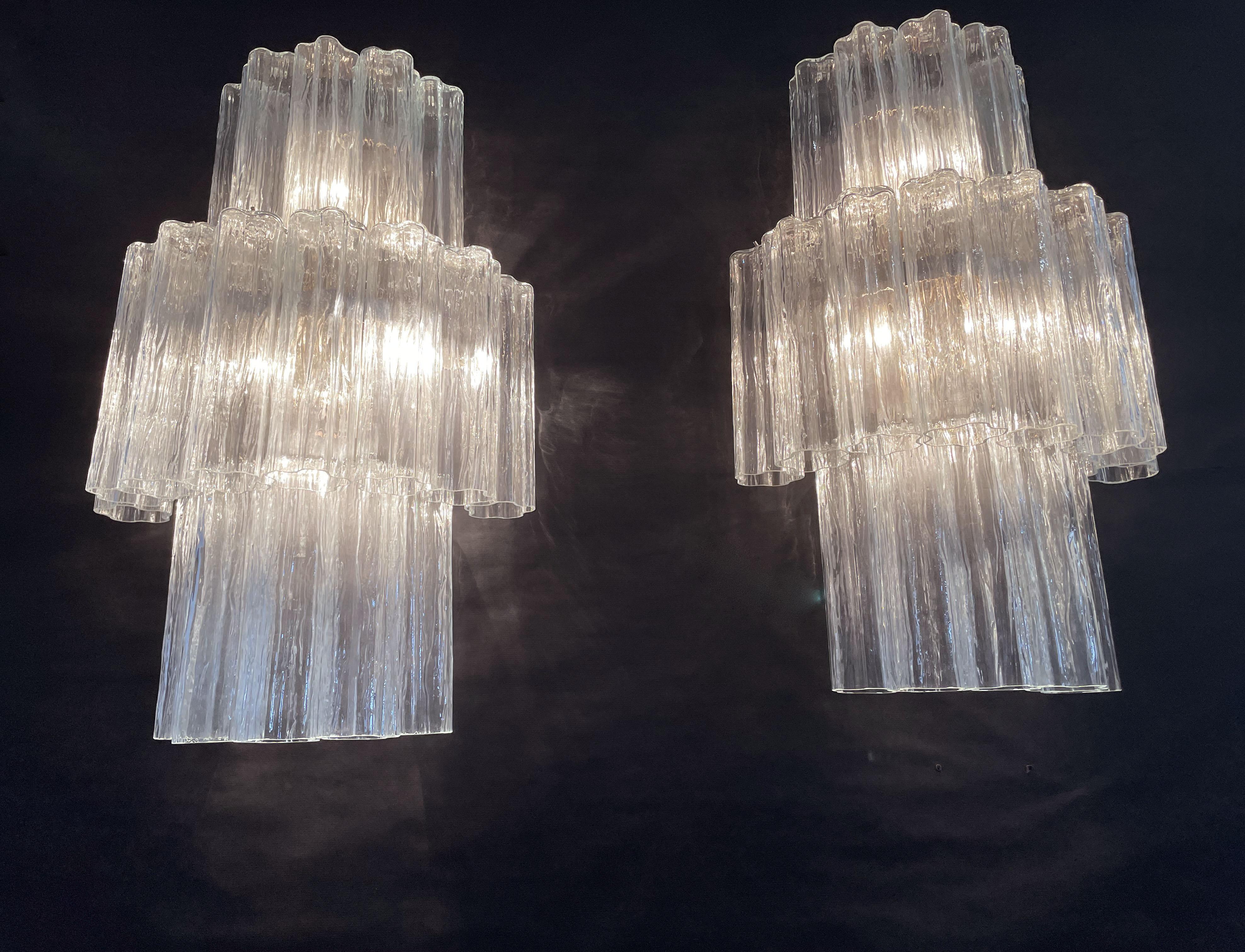 Fantastic Pair of Murano Glass Tube Wall Sconces, 18 Clear Glass Tube 8