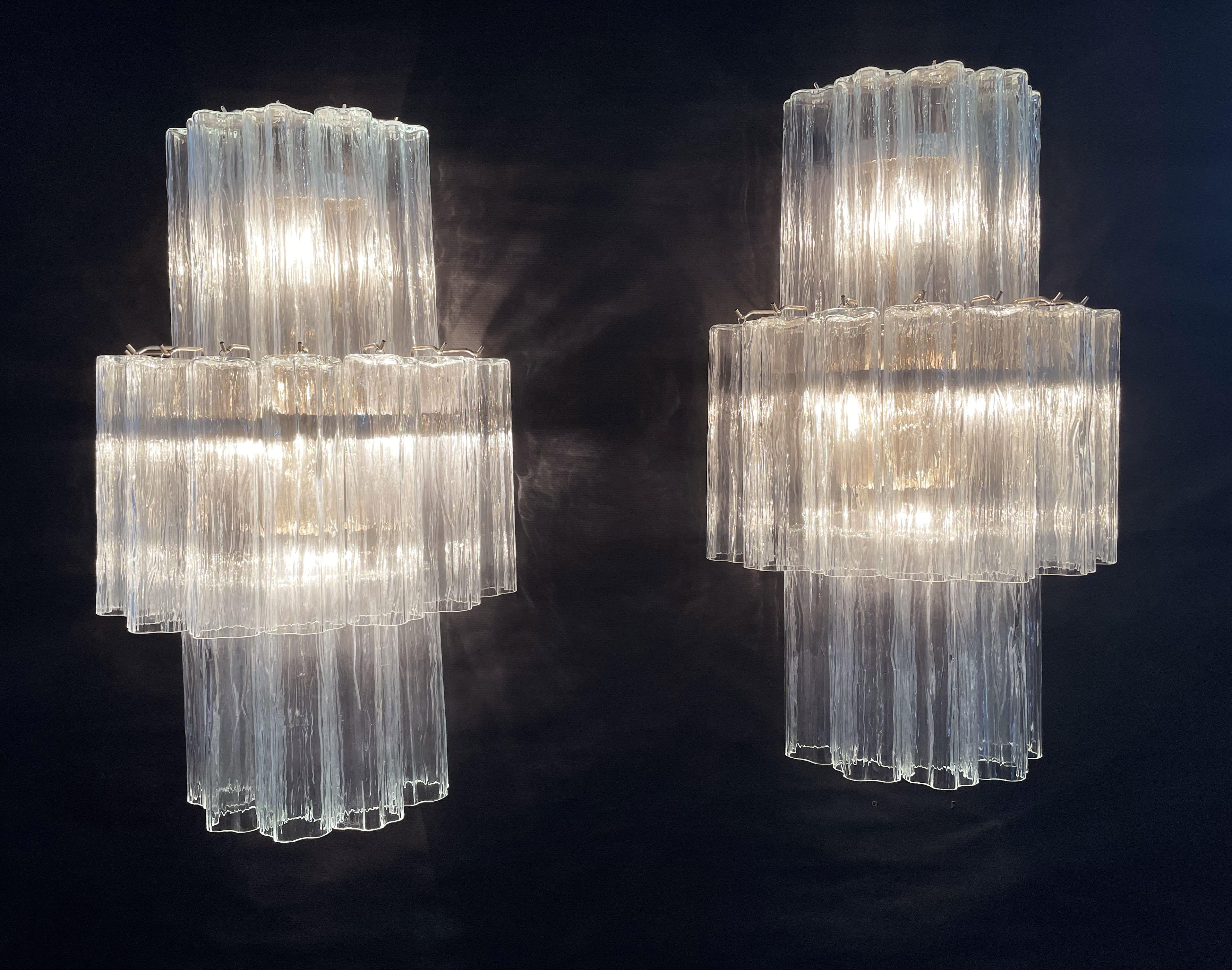 Fantastic Pair of Murano Glass Tube Wall Sconces, 18 Clear Glass Tube 9