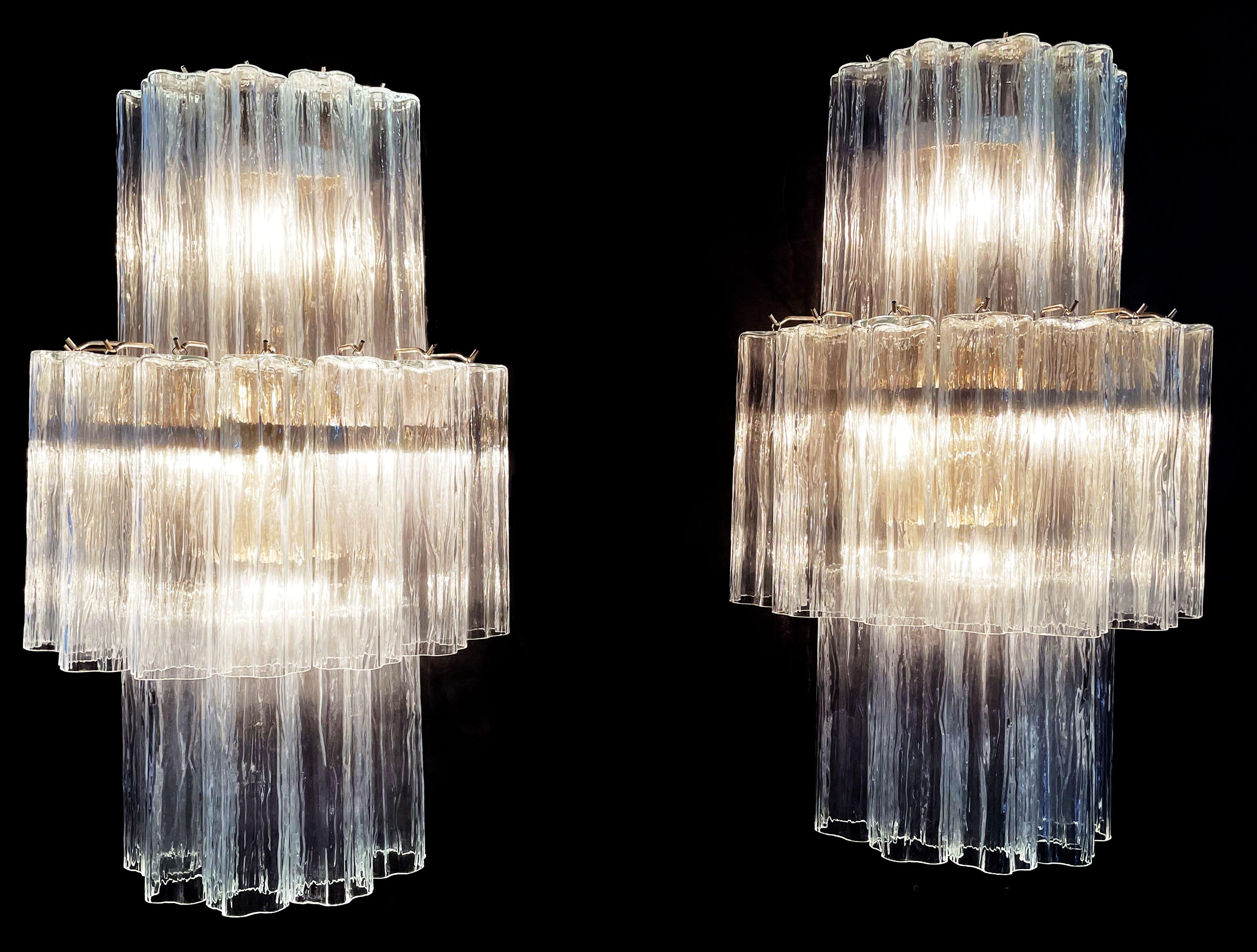 Fantastic Pair of Murano Glass Tube Wall Sconces, 18 Clear Glass Tube For Sale 10