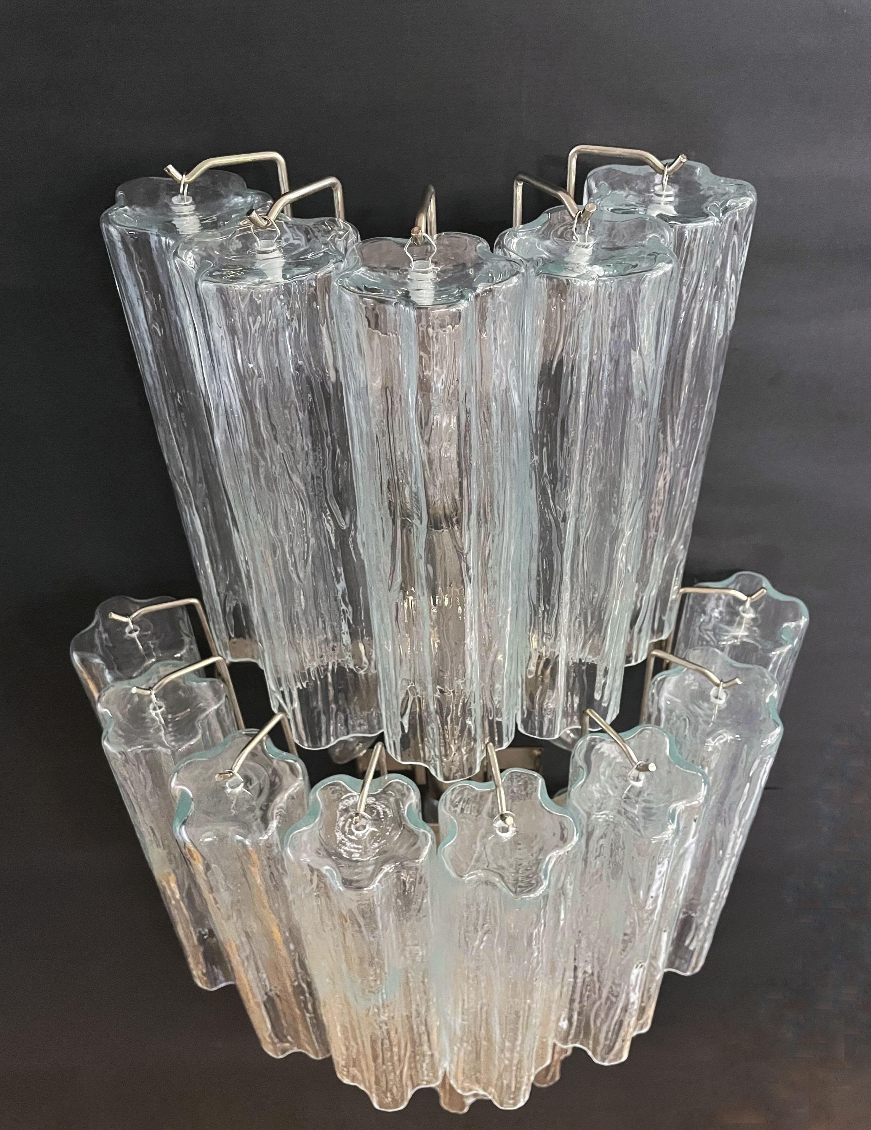 Fantastic Pair of Murano Glass Tube Wall Sconces, 18 Clear Glass Tube 13
