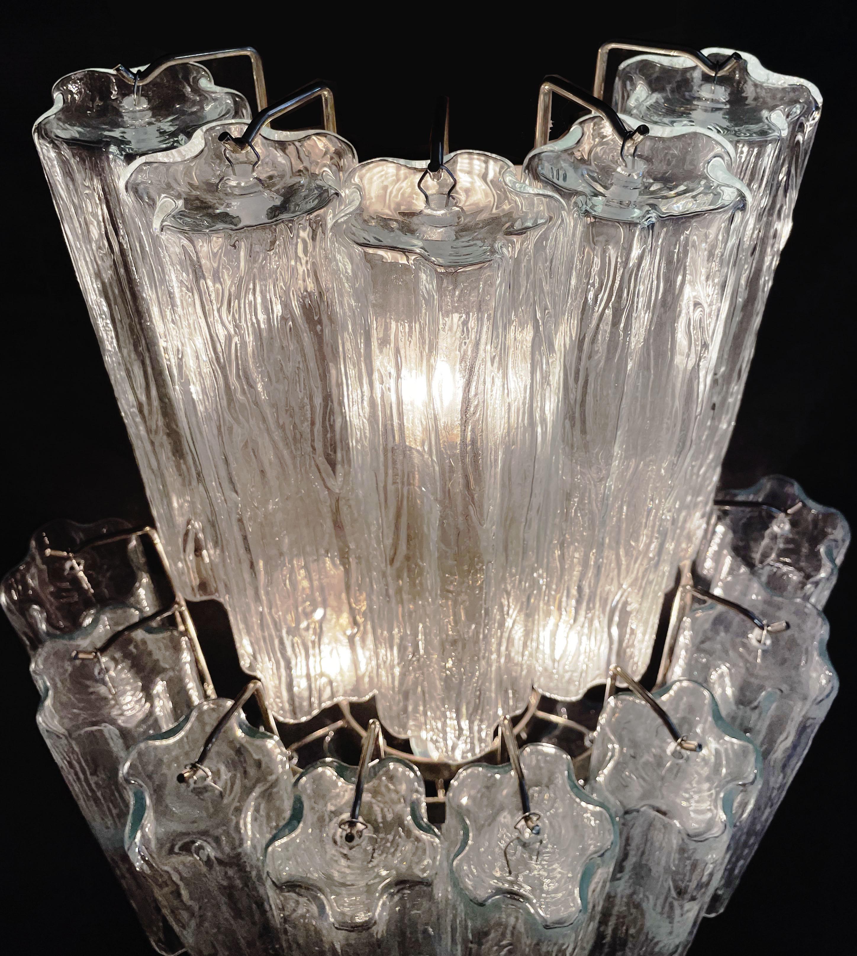 Italian Fantastic Pair of Murano Glass Tube Wall Sconces, 18 Clear Glass Tube For Sale