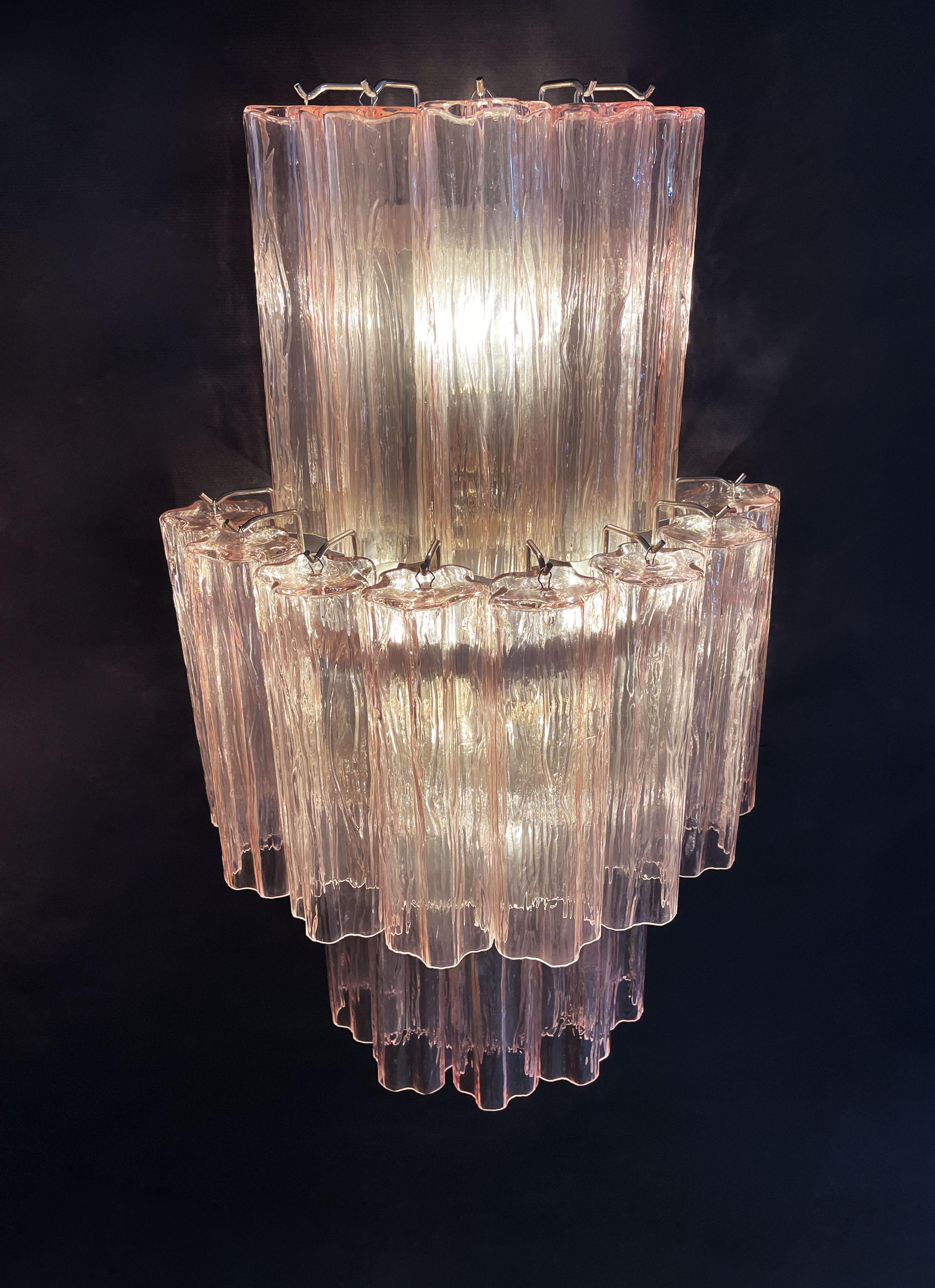 Fantastic Pair of Murano Glass Tube Wall Sconces, 18 Pink Glass Tube For Sale 2