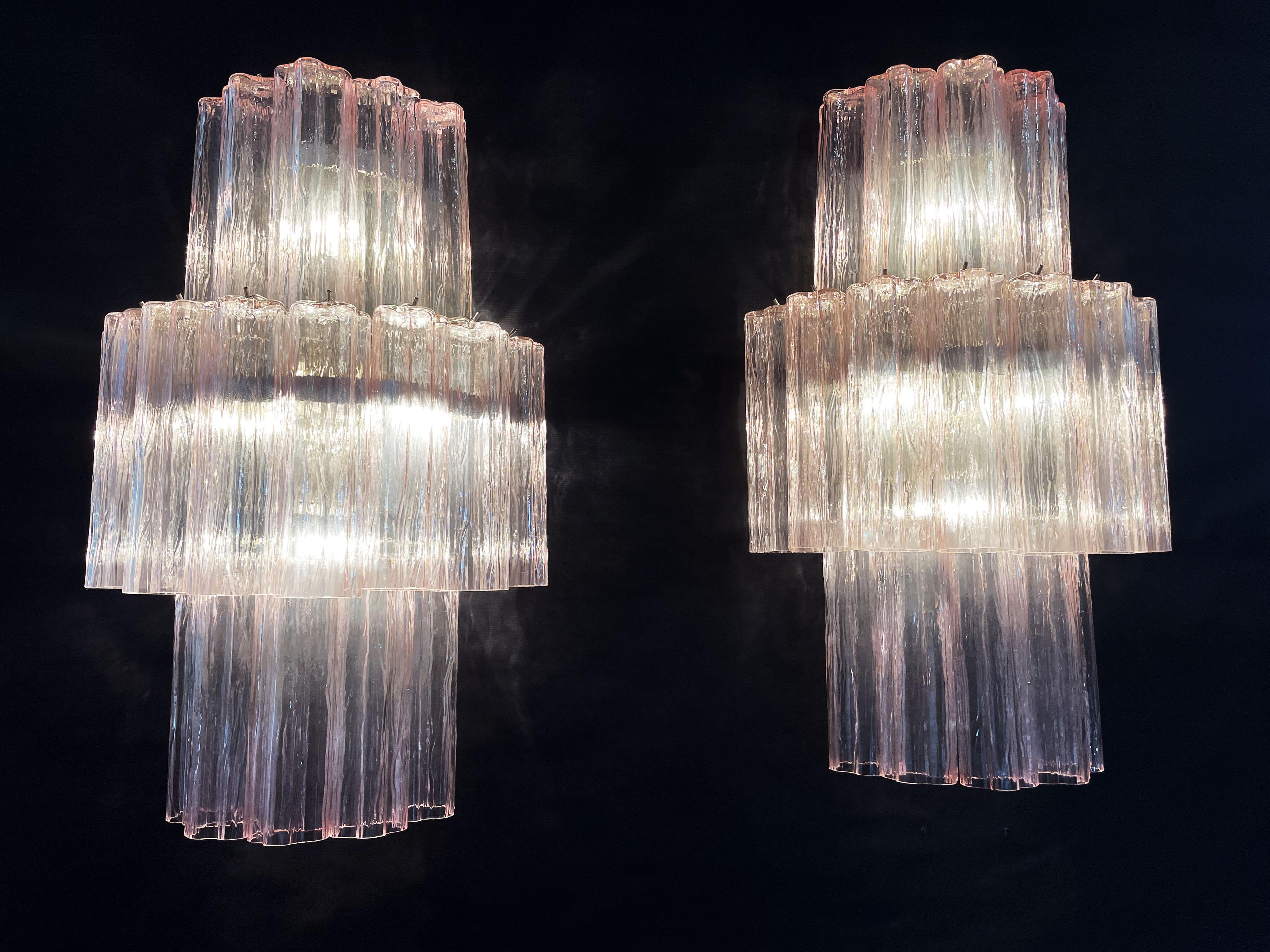 Fantastic Pair of Murano Glass Tube Wall Sconces, 18 Pink Glass Tube For Sale 3