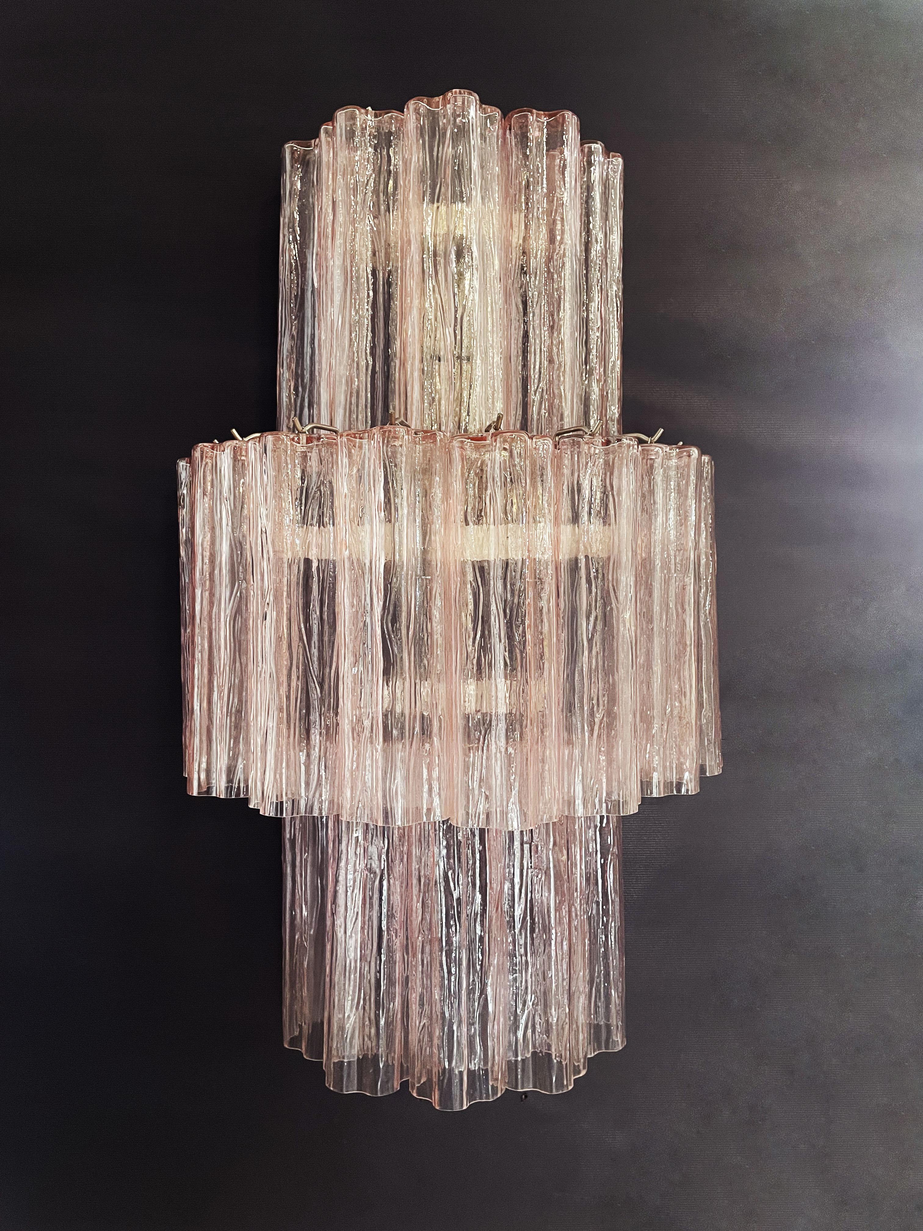 Fantastic Pair of Murano Glass Tube Wall Sconces, 18 Pink Glass Tube For Sale 6