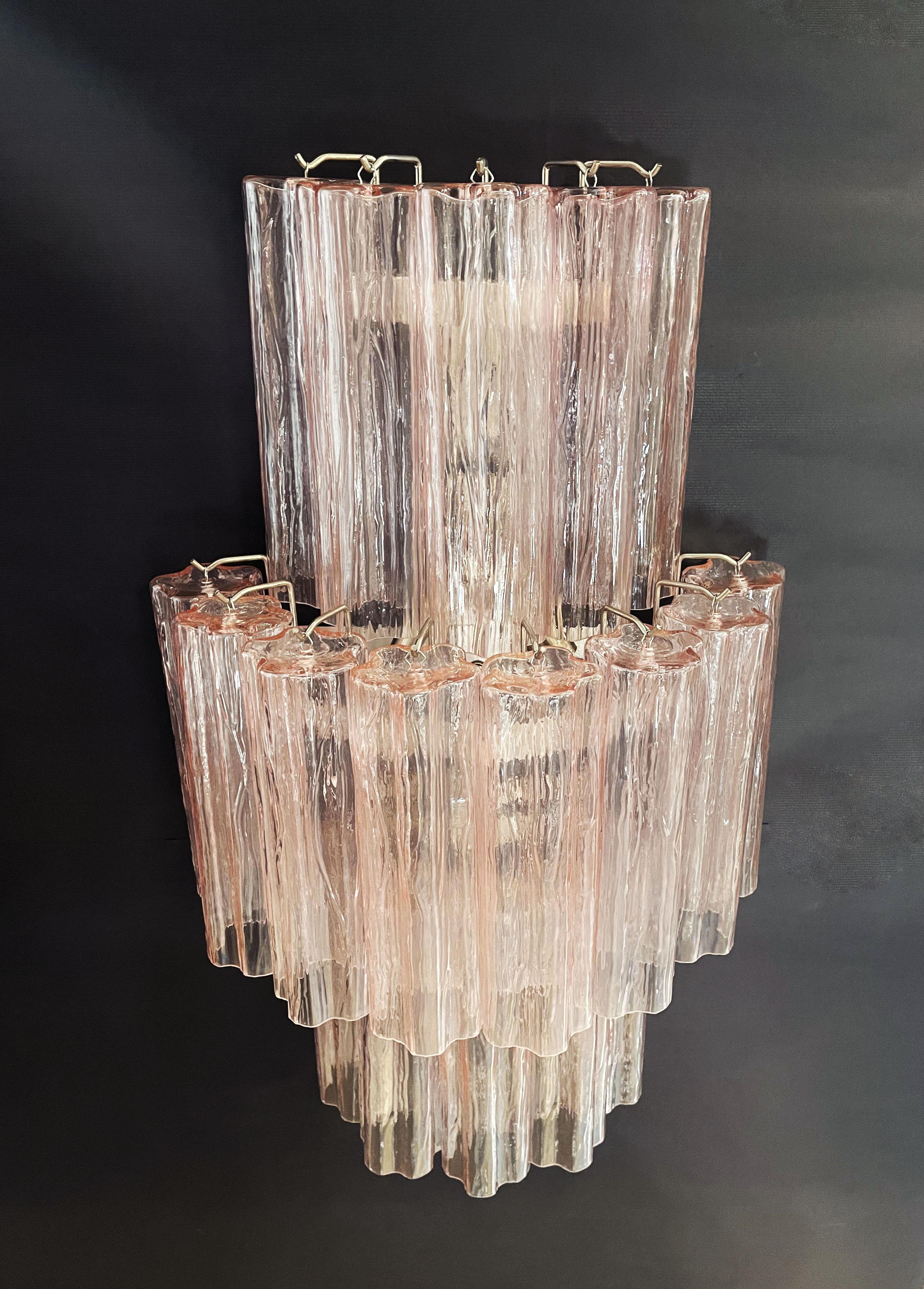 Fantastic Pair of Murano Glass Tube Wall Sconces, 18 Pink Glass Tube For Sale 7