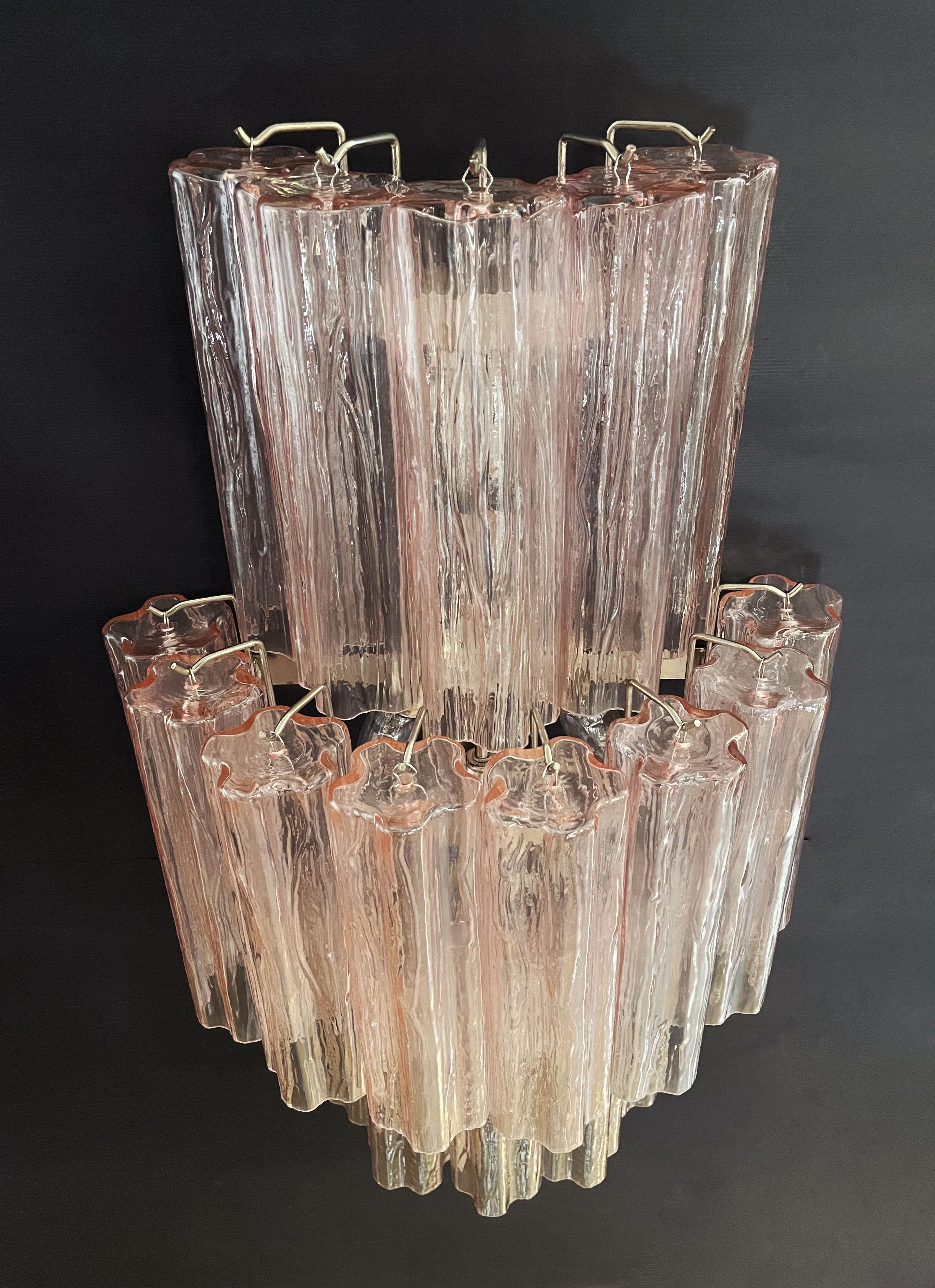 Fantastic Pair of Murano Glass Tube Wall Sconces, 18 Pink Glass Tube For Sale 8