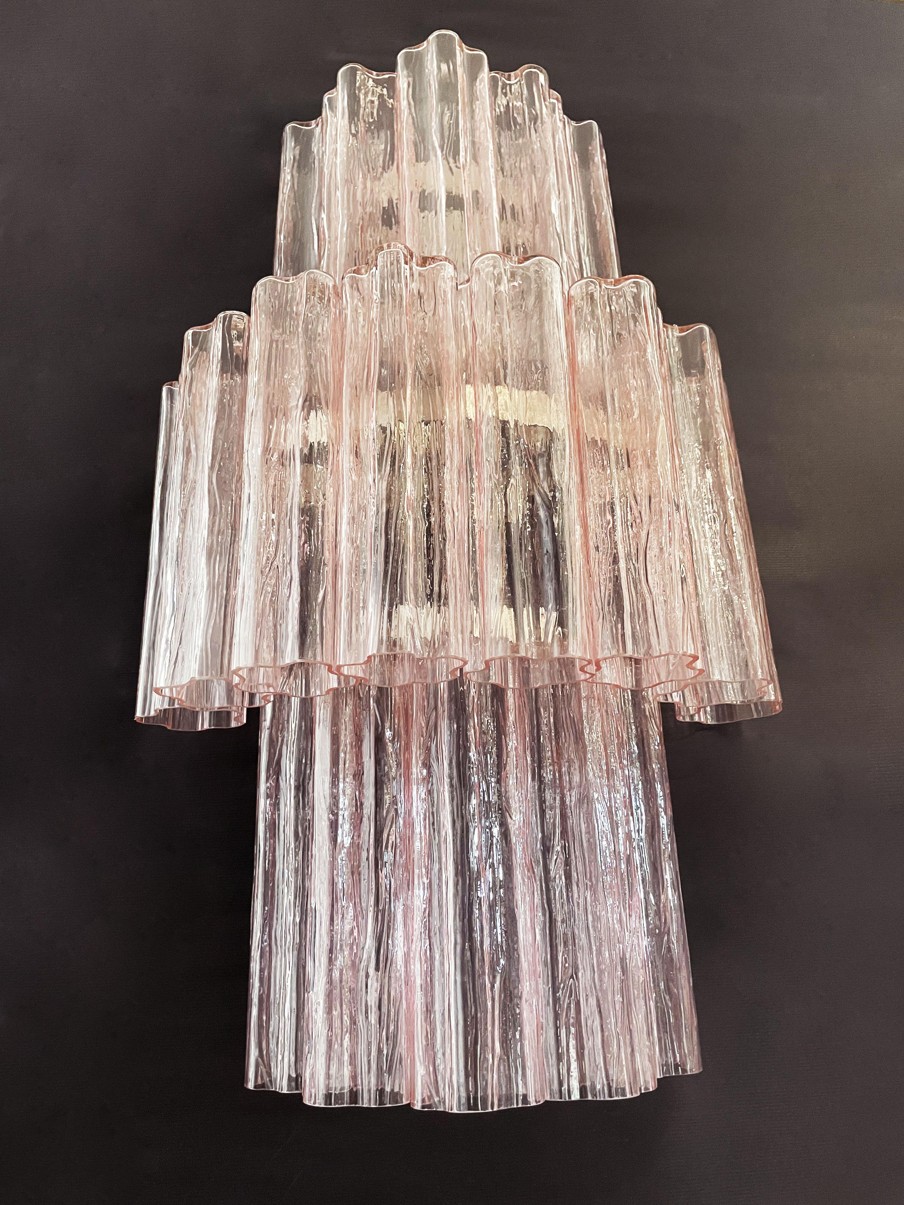 Fantastic Pair of Murano Glass Tube Wall Sconces, 18 Pink Glass Tube For Sale 10