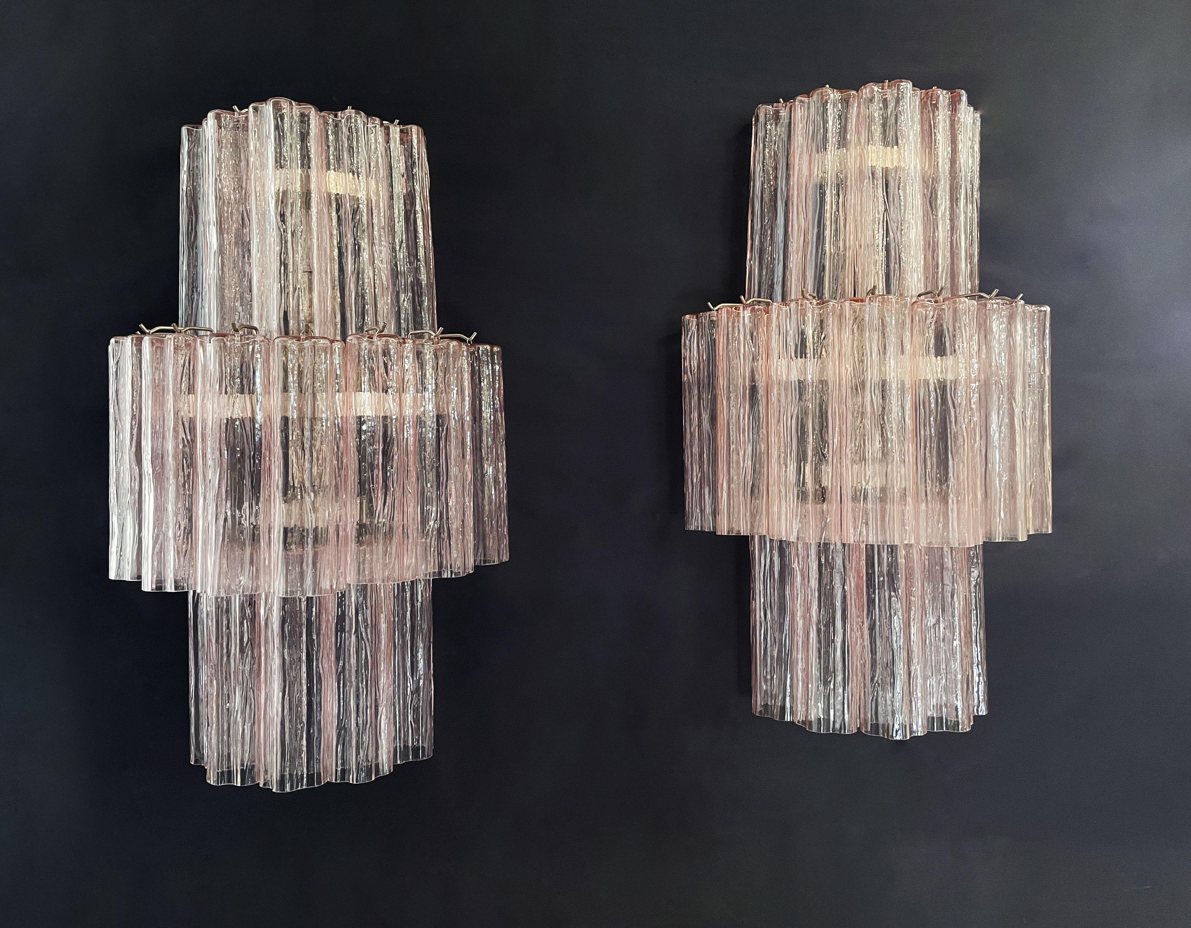 Mid-Century Modern Fantastic Pair of Murano Glass Tube Wall Sconces, 18 Pink Glass Tube For Sale