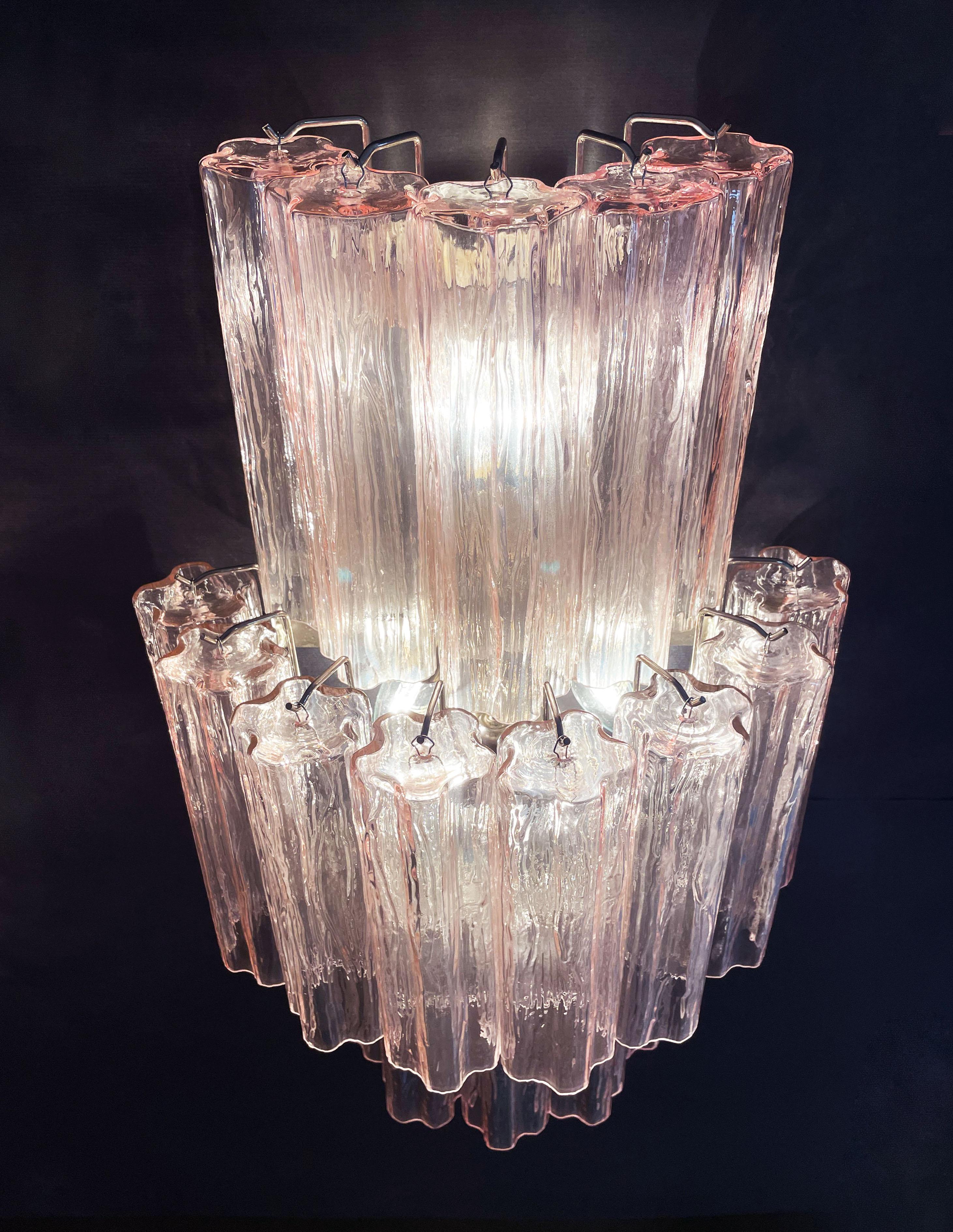 Late 20th Century Fantastic Pair of Murano Glass Tube Wall Sconces, 18 Pink Glass Tube For Sale