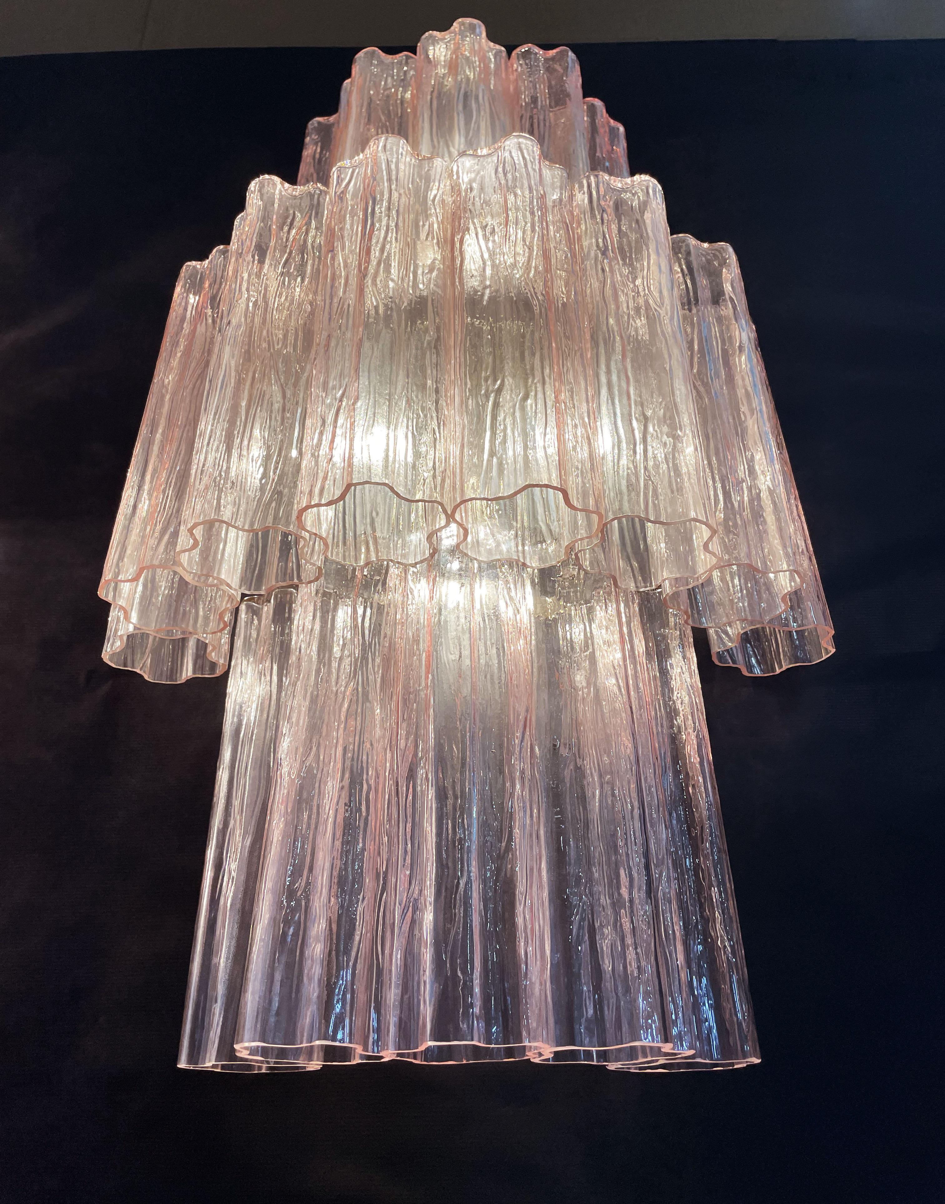 Blown Glass Fantastic Pair of Murano Glass Tube Wall Sconces, 18 Pink Glass Tube For Sale