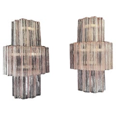 Fantastic Pair of Murano Glass Tube Wall Sconces, 18 Pink Glass Tube