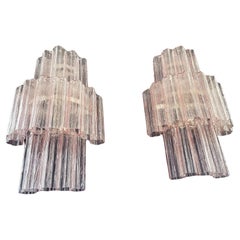 Fantastic Pair of Murano Glass Tube Wall Sconces, 18 Pink Glass Tube
