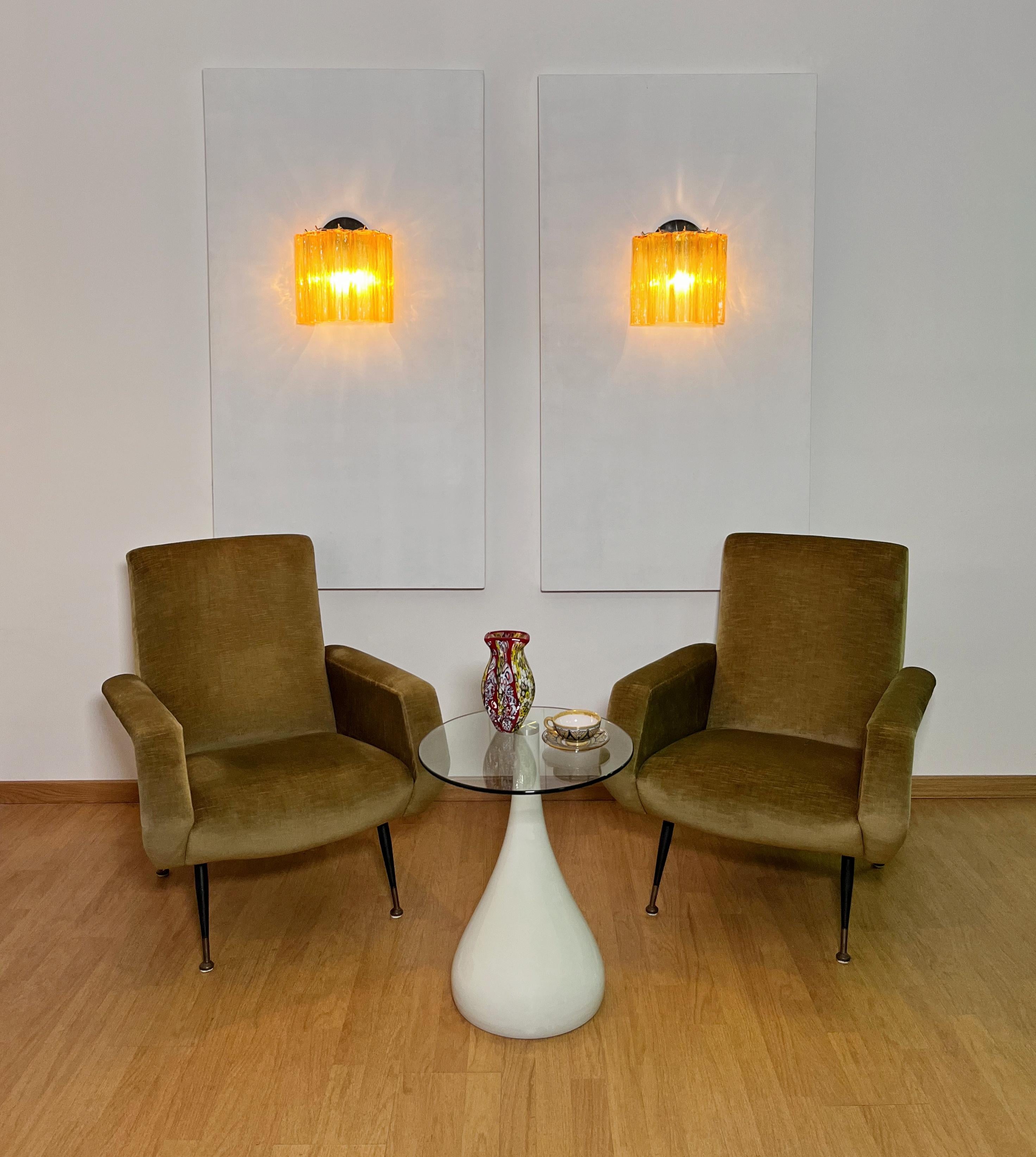 Fantastic pair of Murano Glass Tube wall sconces - 5 amber glass tube in vendita 4