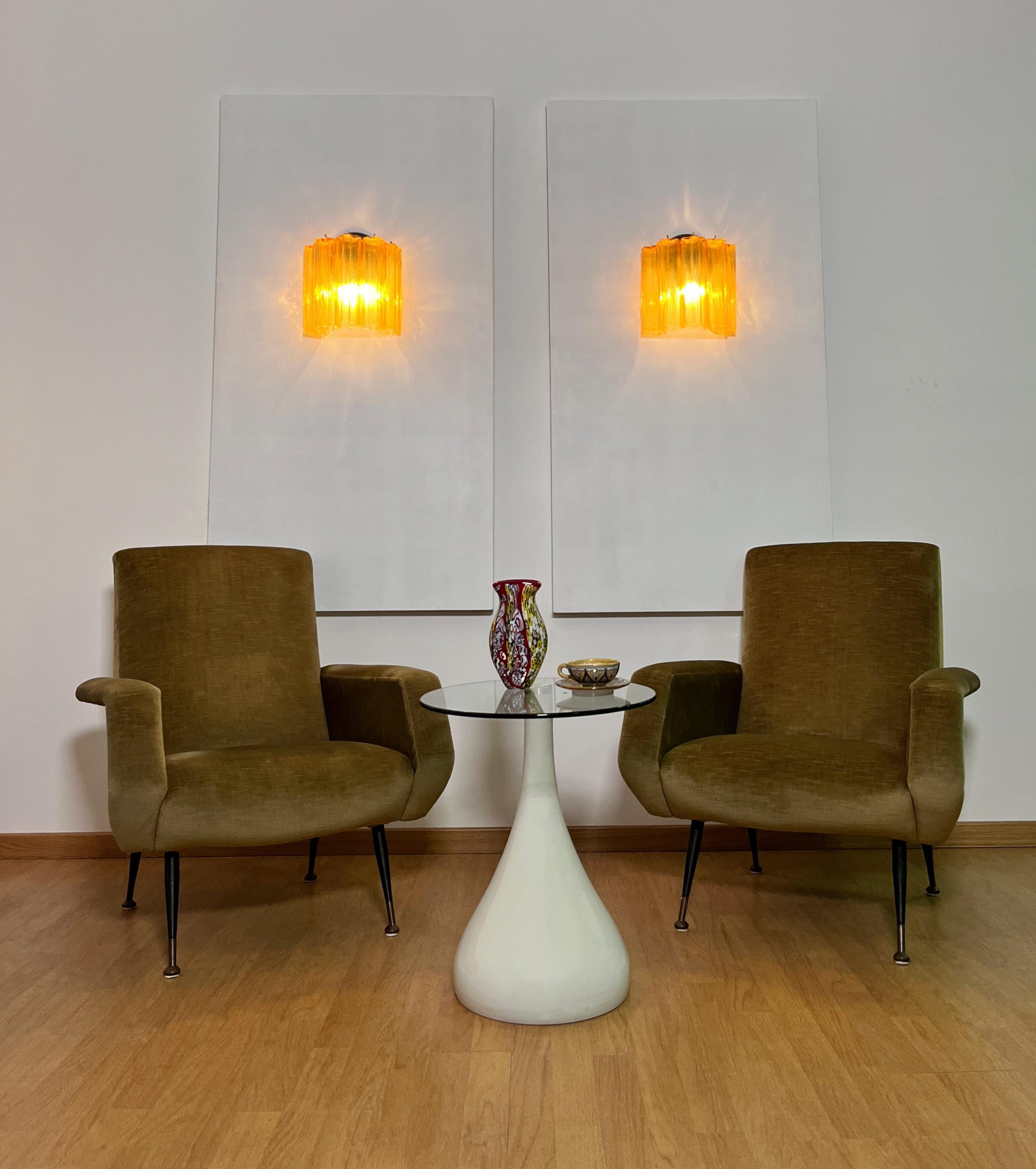 Fantastic pair of Murano Glass Tube wall sconces - 5 amber glass tube in vendita 5