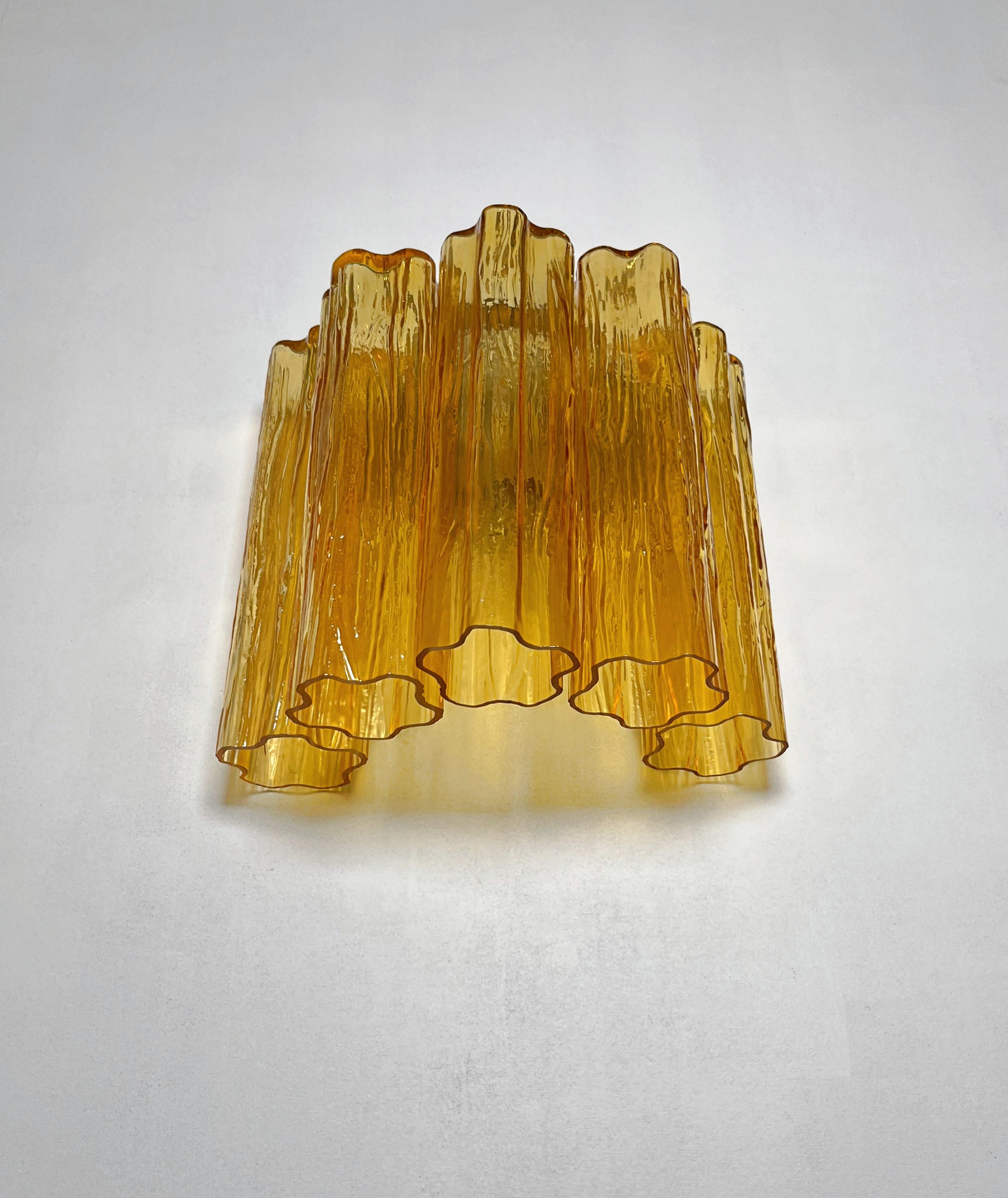 20th Century Fantastic pair of Murano Glass Tube wall sconces - 5 amber glass tube in vendita