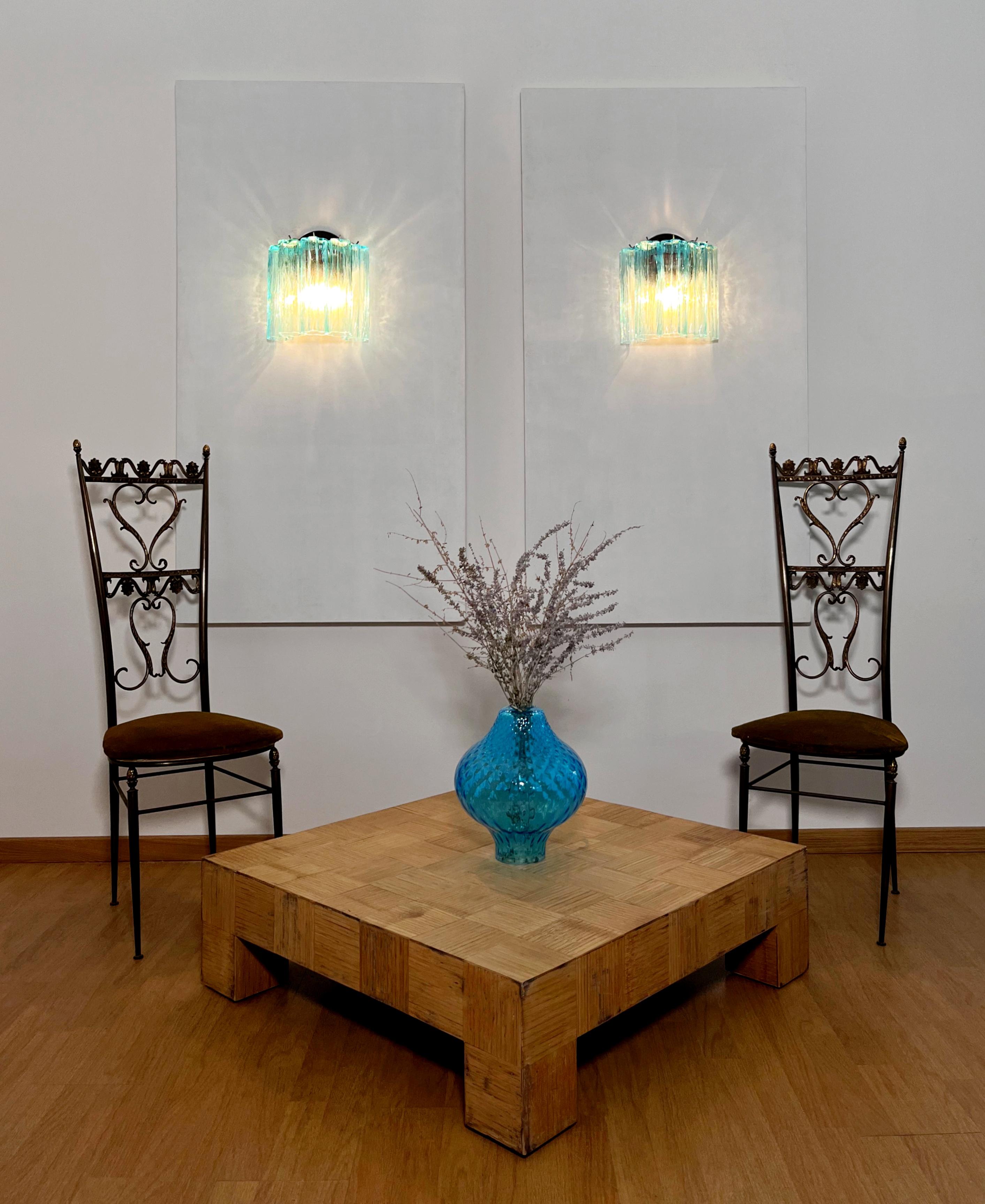 Fantastic pair of Murano Glass Tube wall sconces - 5 blue glass tube For Sale 3