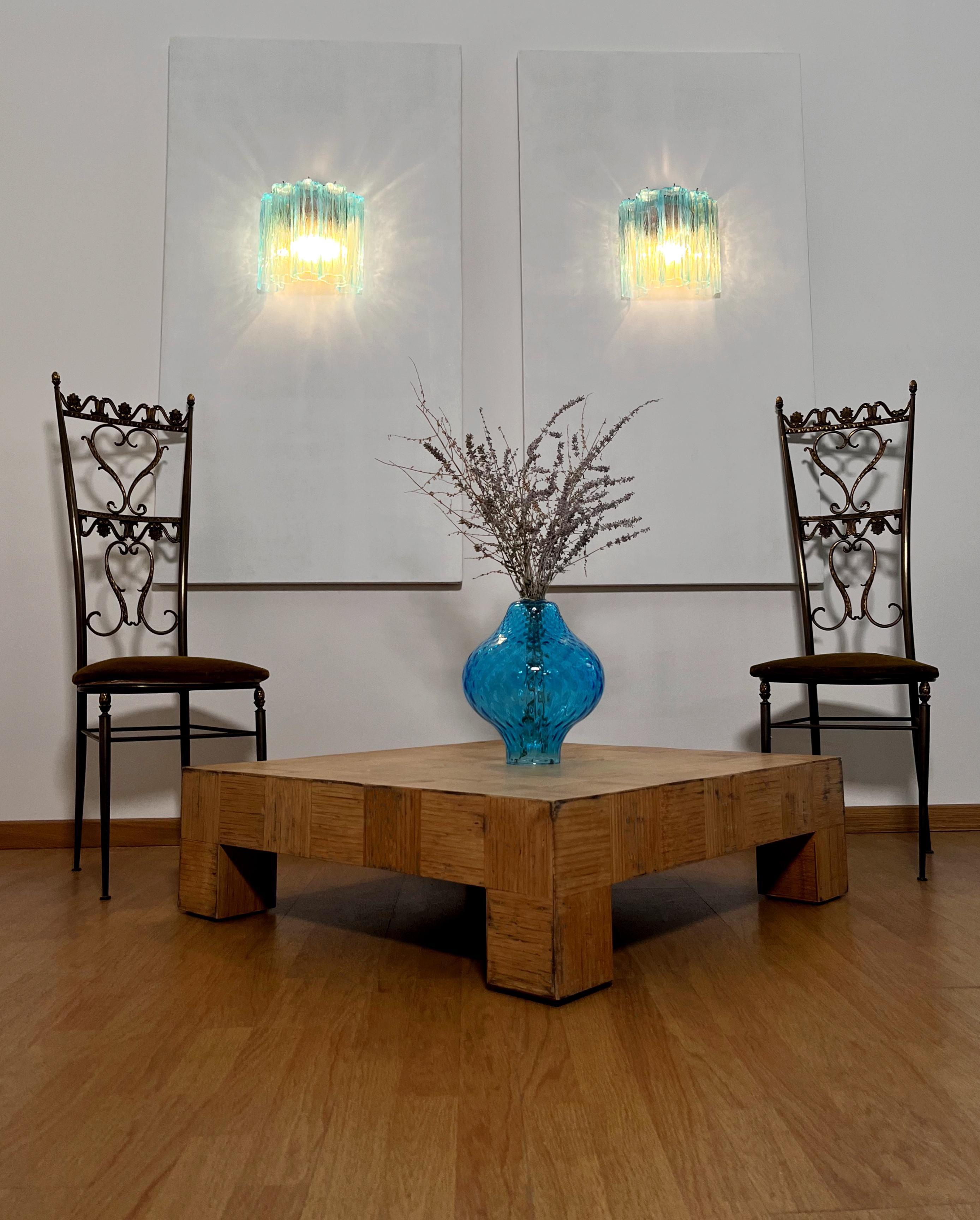 Fantastic pair of Murano Glass Tube wall sconces - 5 blue glass tube For Sale 4