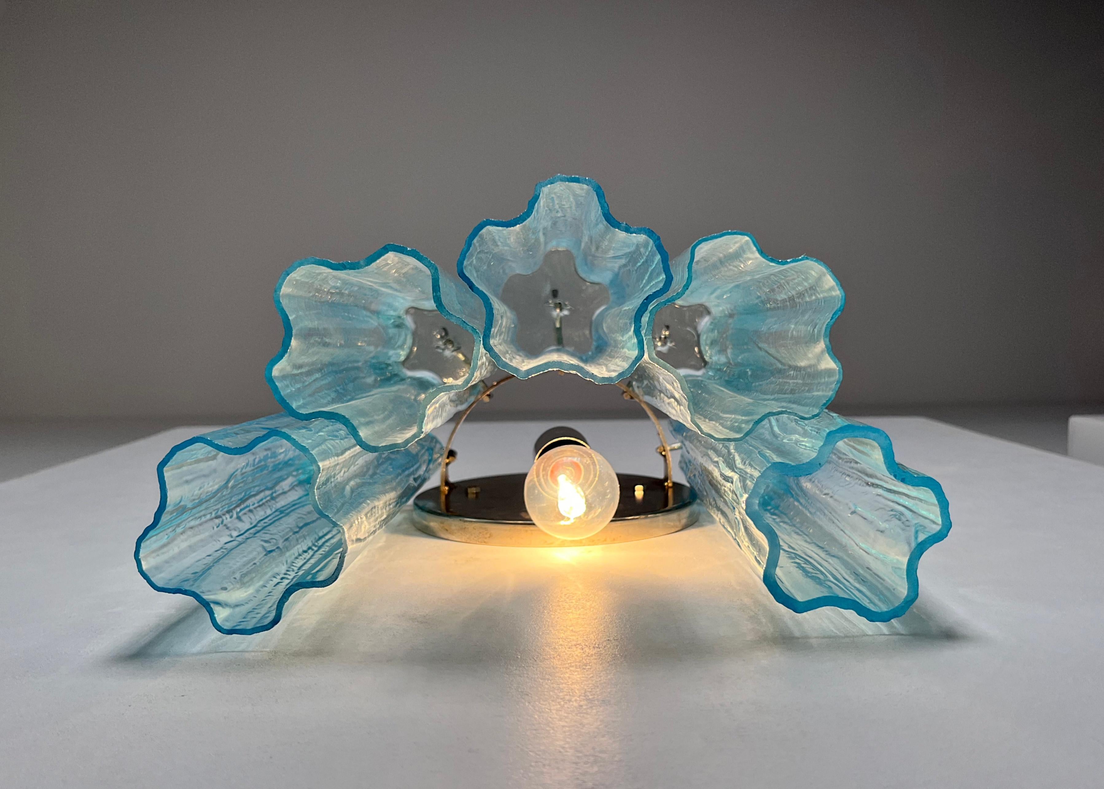 Fantastic pair of Murano Glass Tube wall sconces - 5 blue glass tube For Sale 9