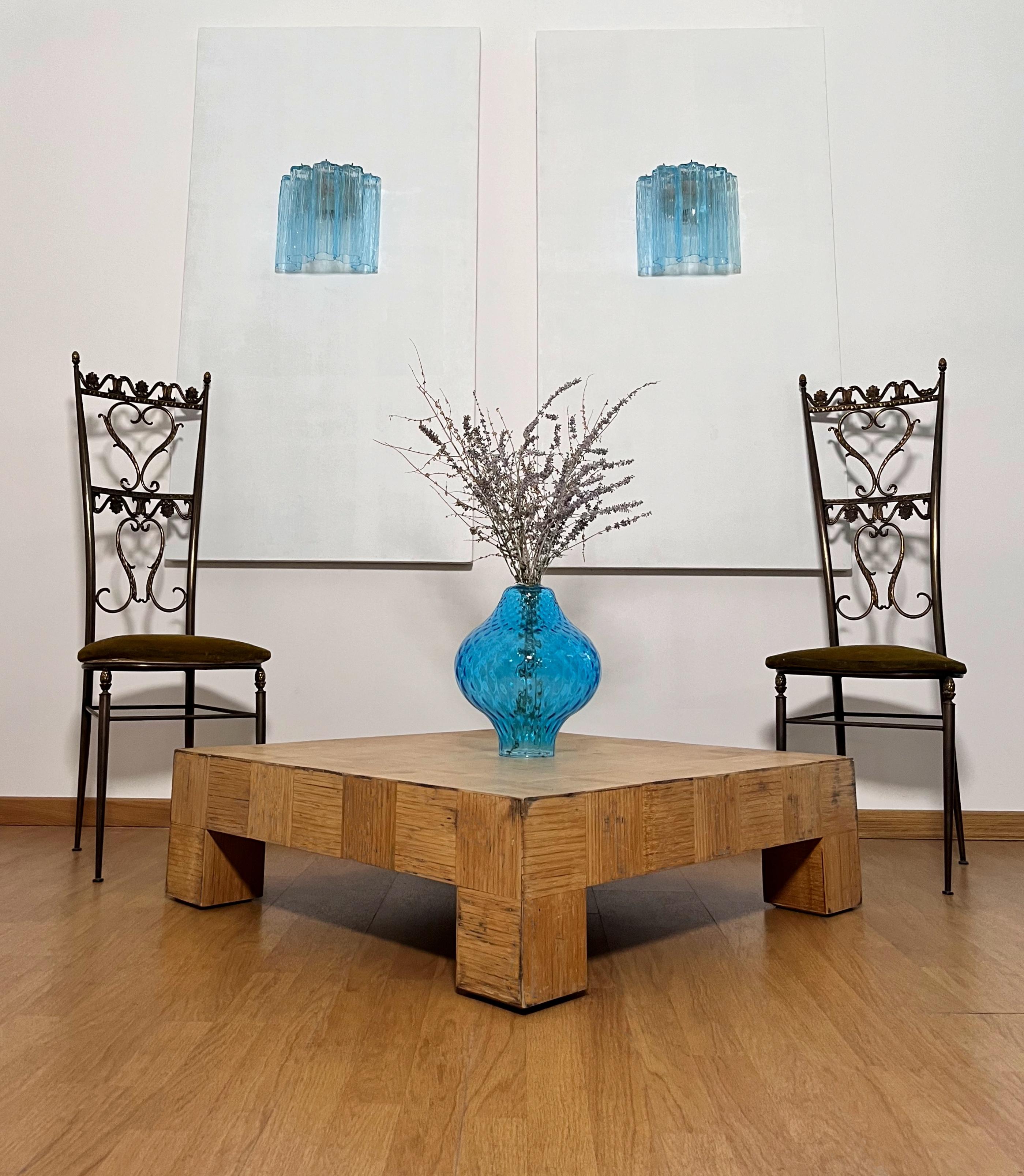 Mid-Century Modern Fantastic pair of Murano Glass Tube wall sconces - 5 blue glass tube For Sale