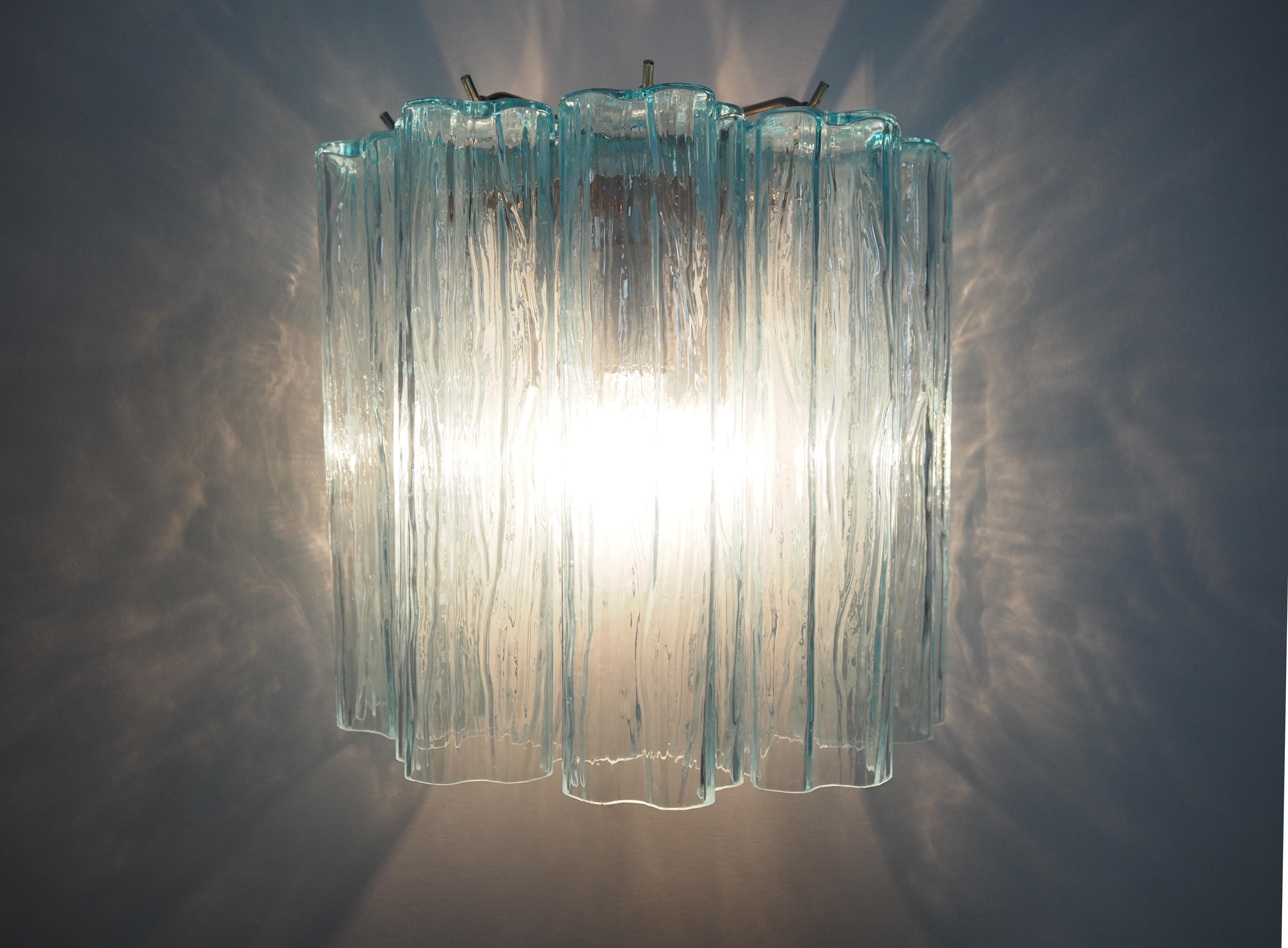 Fantastic pair of Murano Glass Tube wall sconces 5 blue glass tube