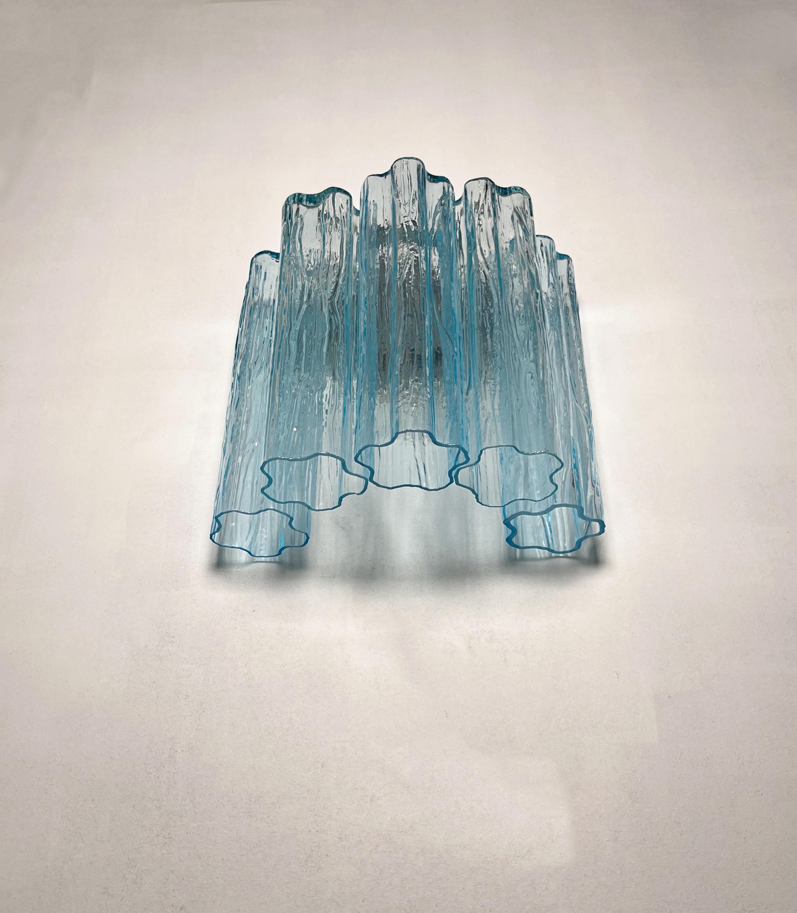 20th Century Fantastic pair of Murano Glass Tube wall sconces - 5 blue glass tube For Sale
