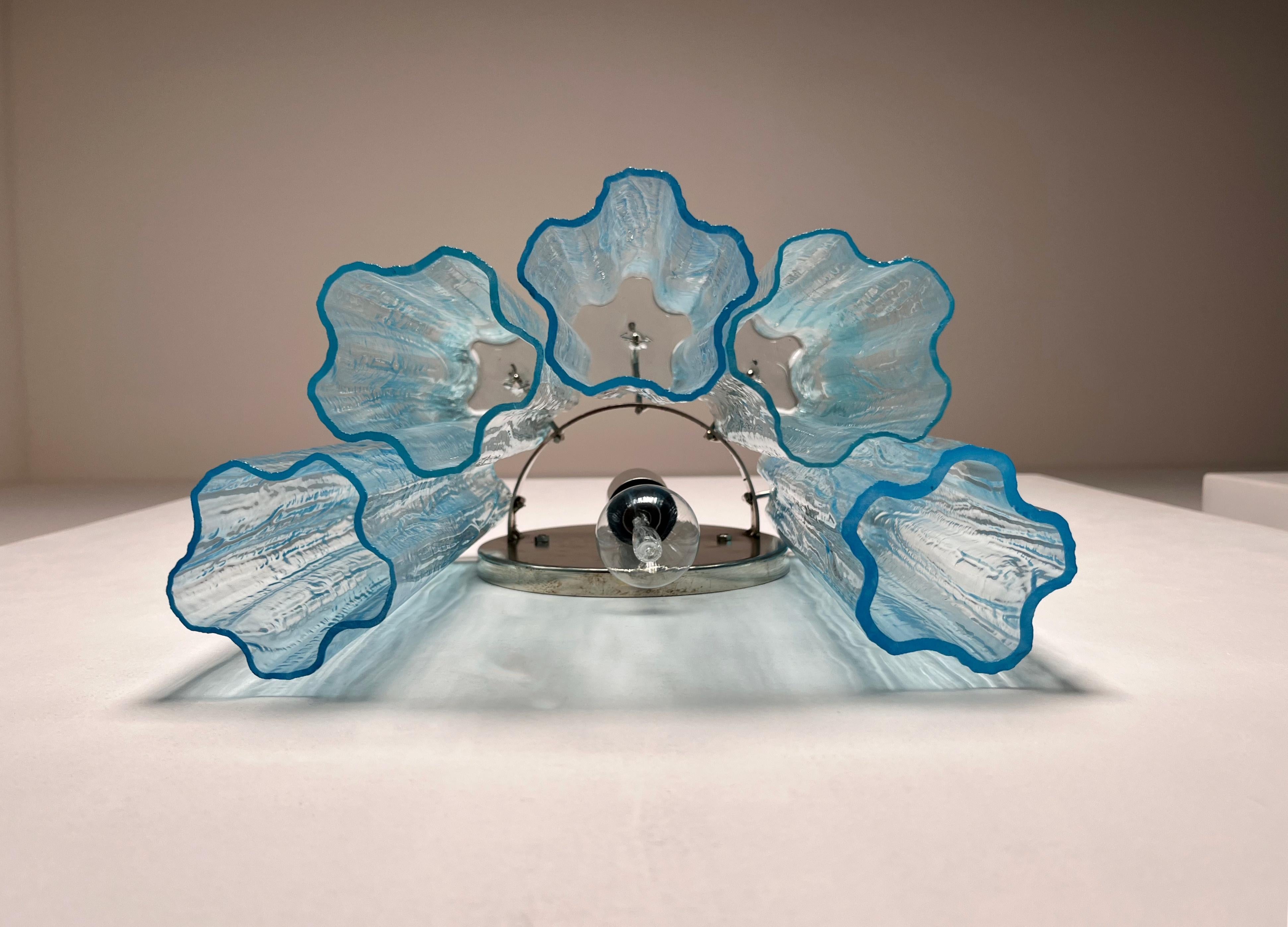 Fantastic pair of Murano Glass Tube wall sconces - 5 blue glass tube For Sale 1