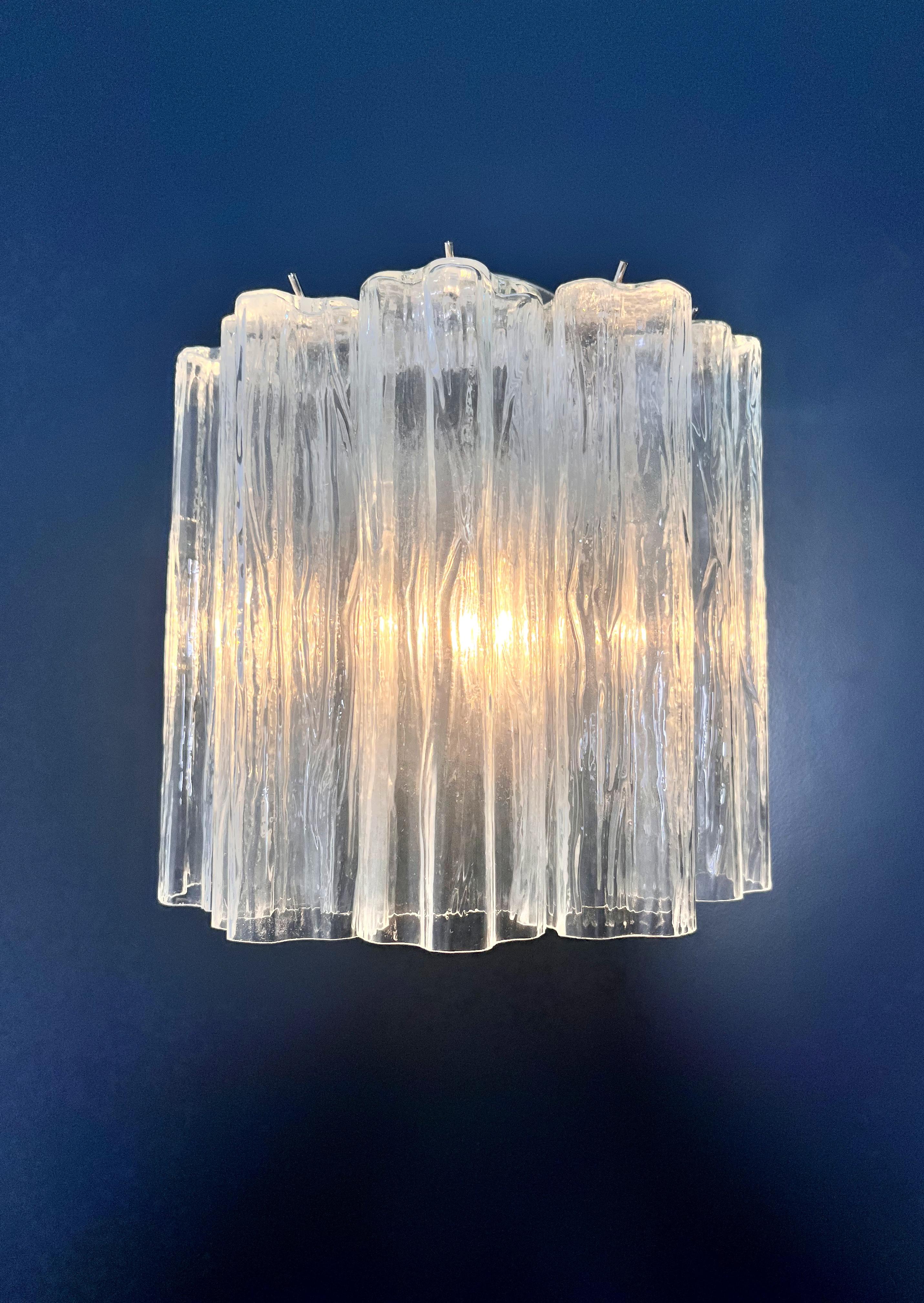 Fantástico par de apliques de cristal de Murano - 5 tubos de cristal transparente en venta 5
