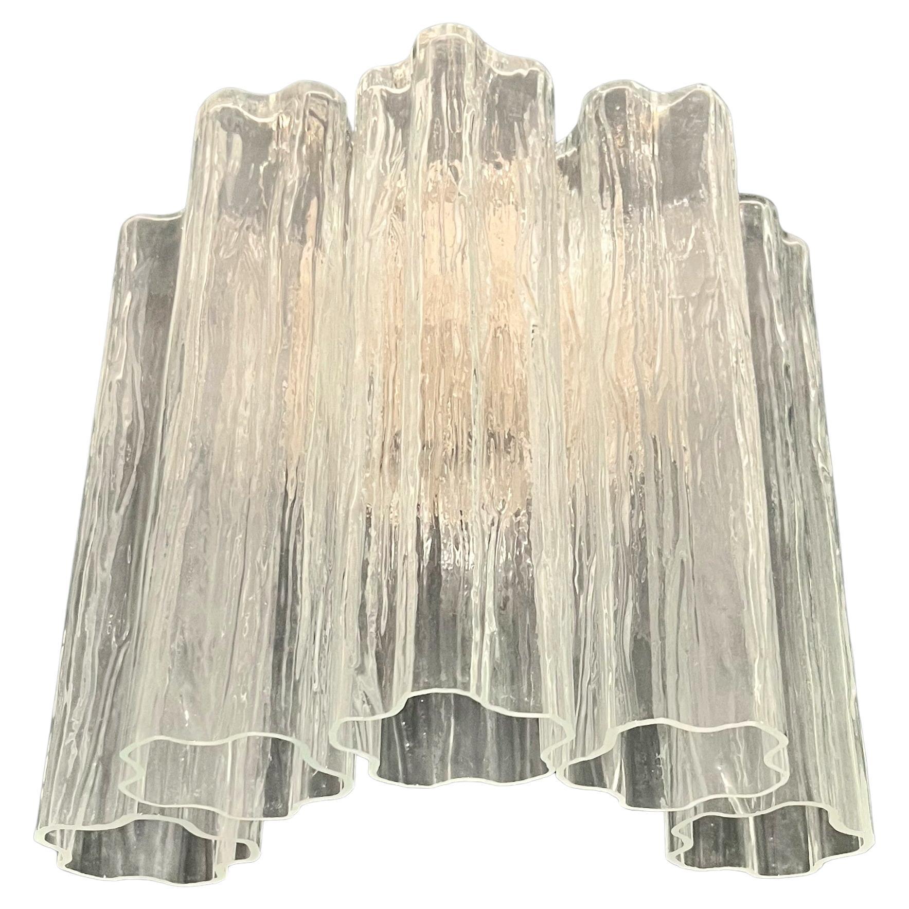 Fantástico par de apliques de cristal de Murano - 5 tubos de cristal transparente en venta