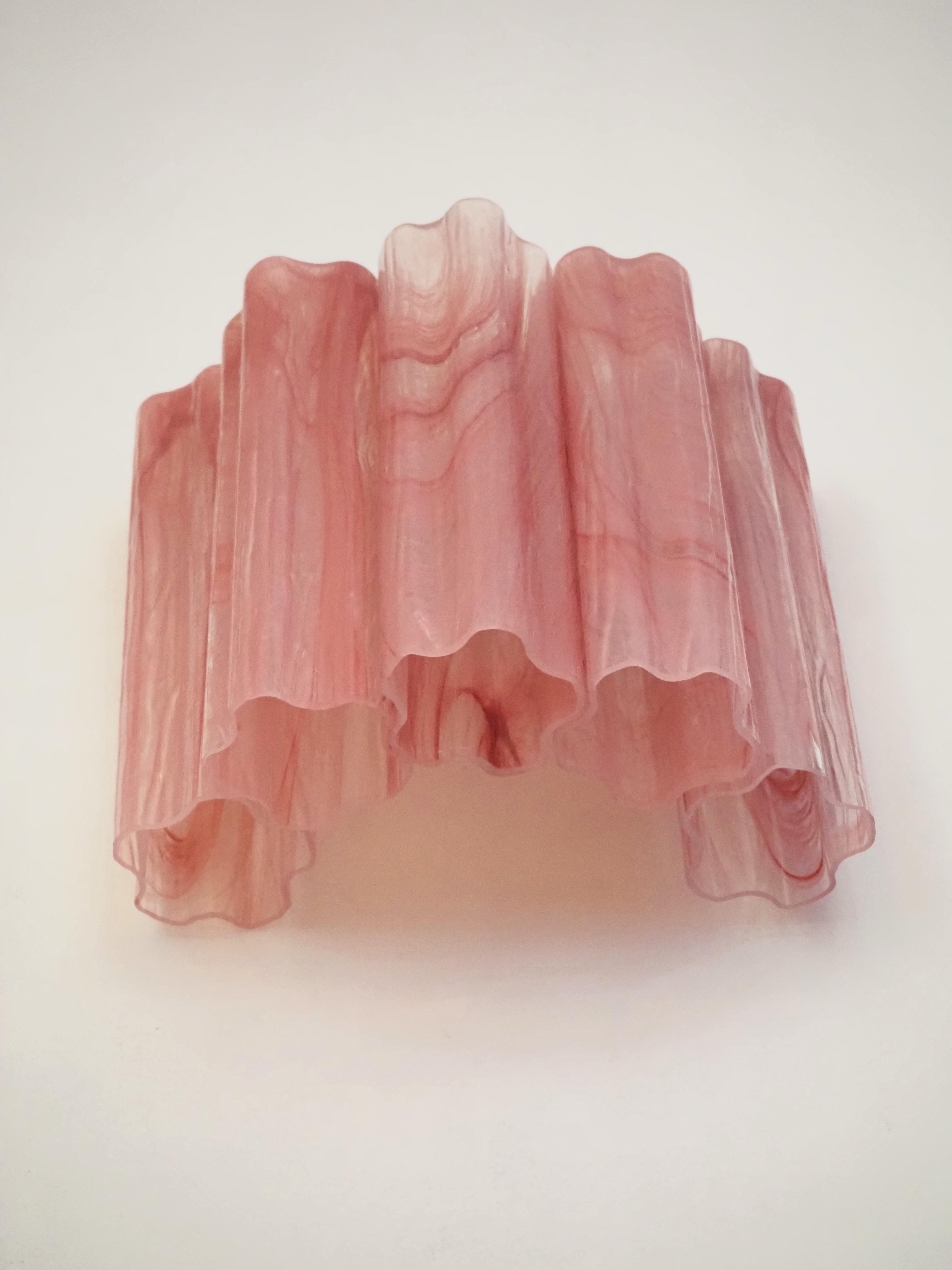 Fantastic pair of Murano Glass Tube wall sconces - 5 pink alabaster glass tube 6